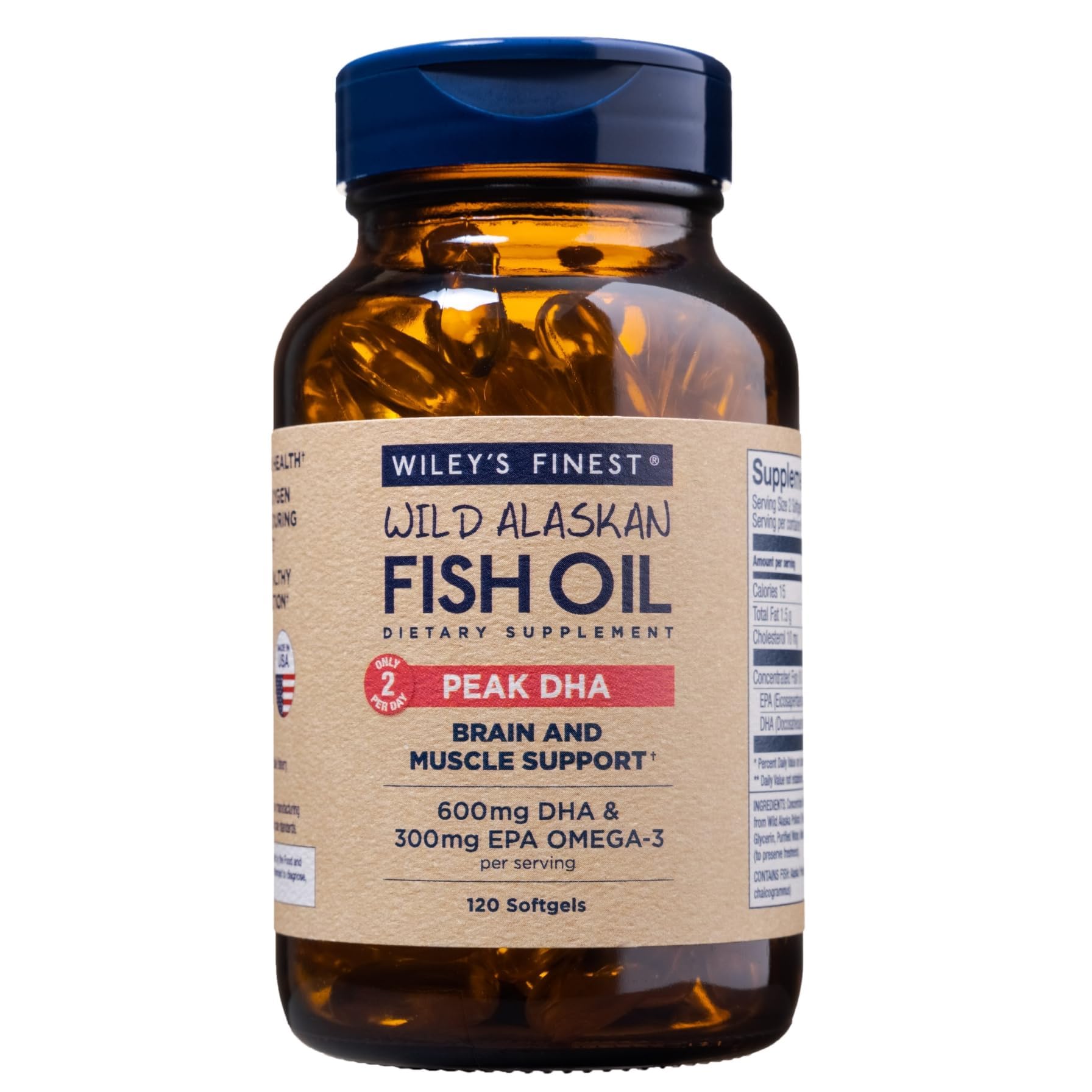Wiley's Finest Peak DHA Omega-3 Fish Oil Supplement front view