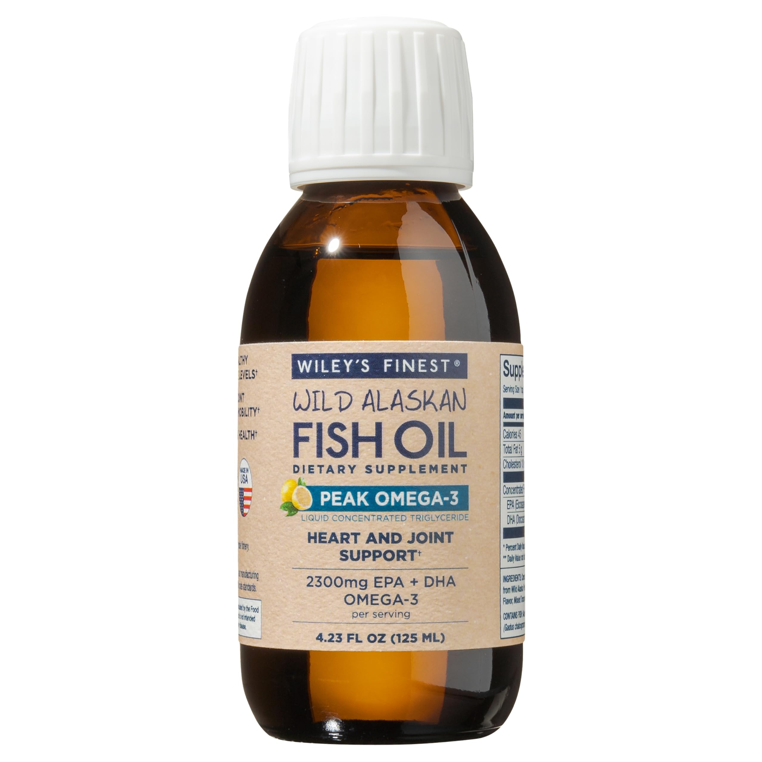 Wiley's Finest Peak Omega-3 Fish Oil Supplement bottle front view