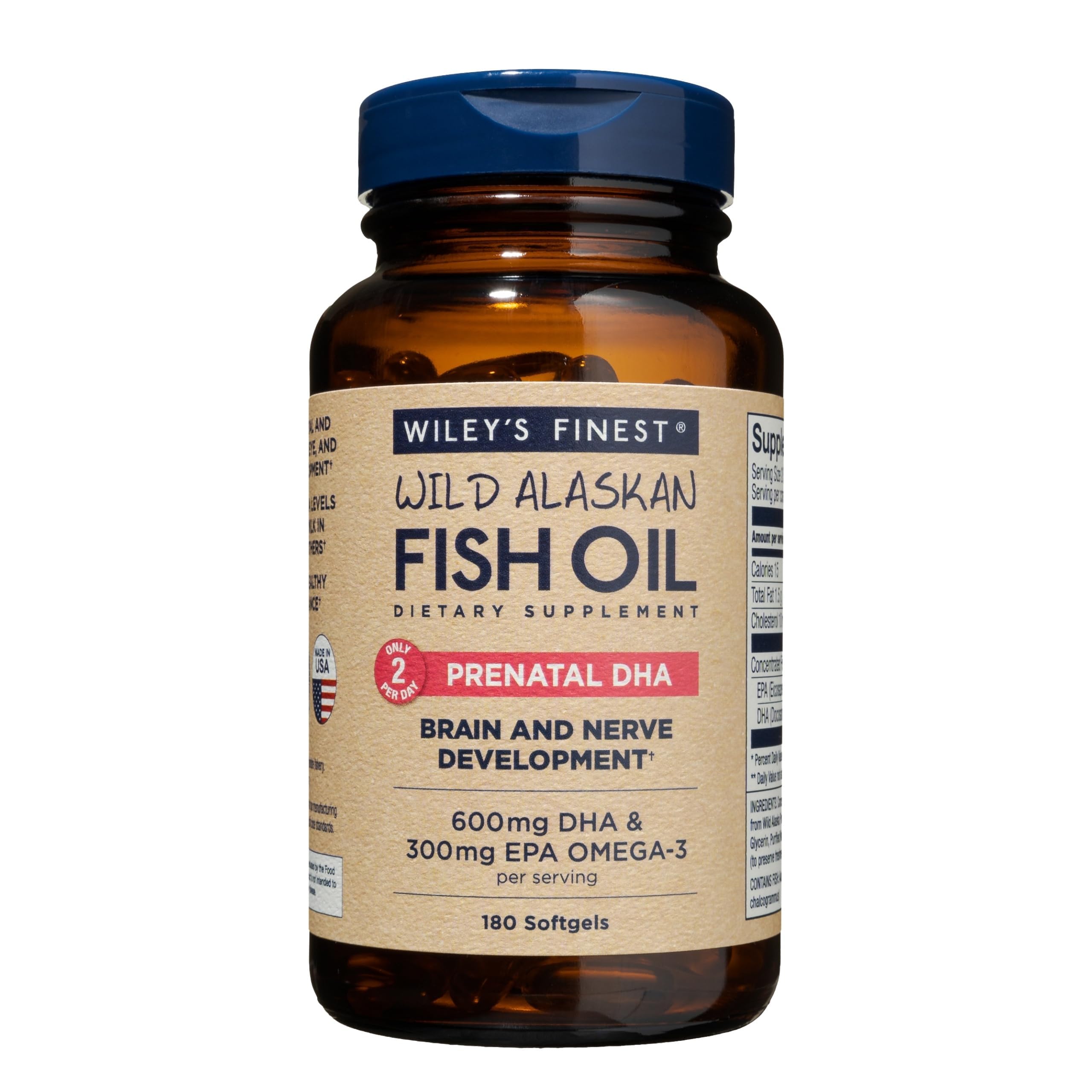 Wiley's Finest Prenatal DHA Fish Oil Softgels 900mg front view