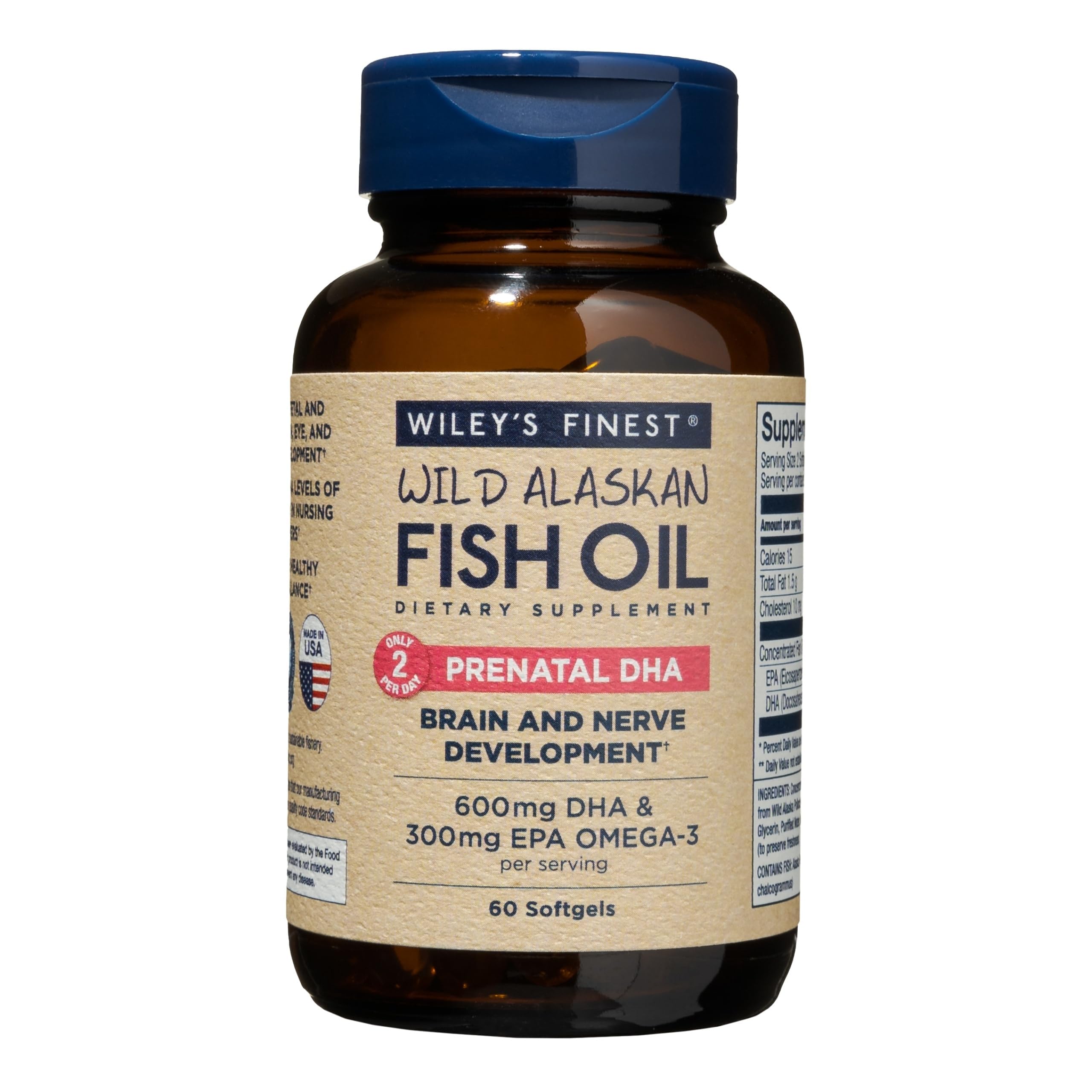 Wiley's Finest Prenatal DHA Fish Oil Softgels front view