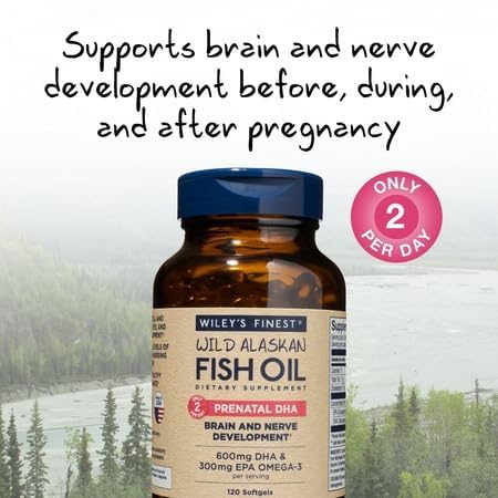 Wiley's Finest Prenatal DHA Omega-3 Fish Oil softgels in hand