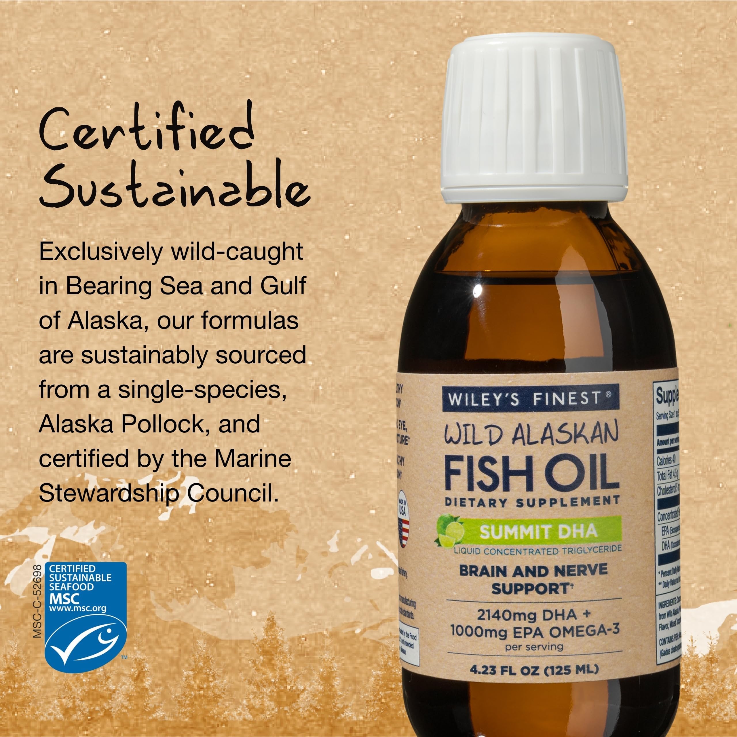 Wiley's Finest Summit DHA Omega-3 Fish Oil 3140mg lime flavour liquid