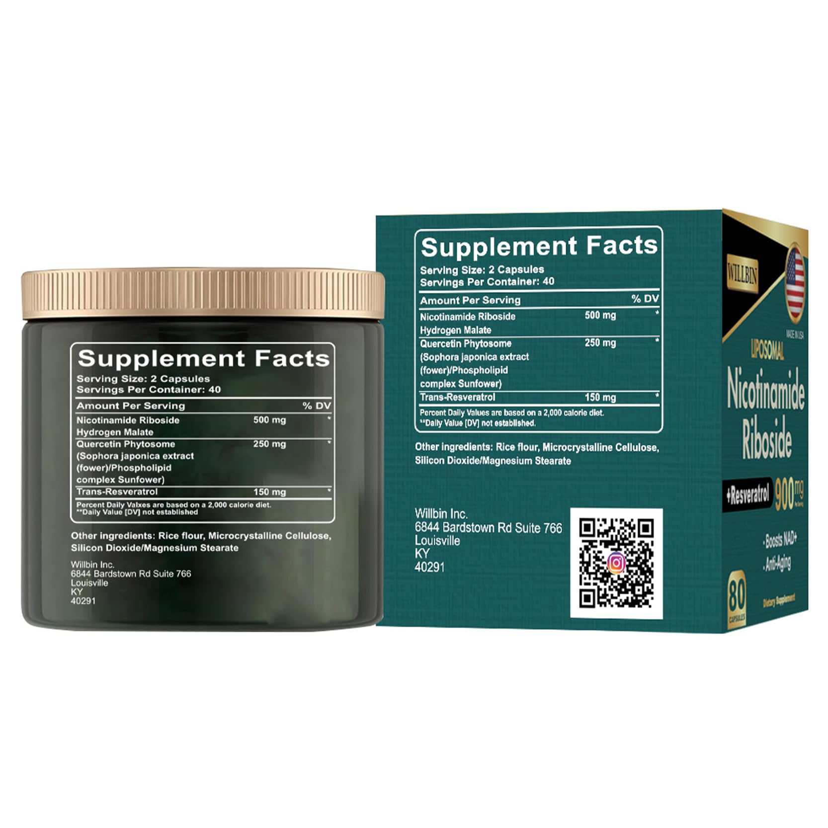 Willbin Resveratrol 900mg NAD+ Formula capsules in a clear dish