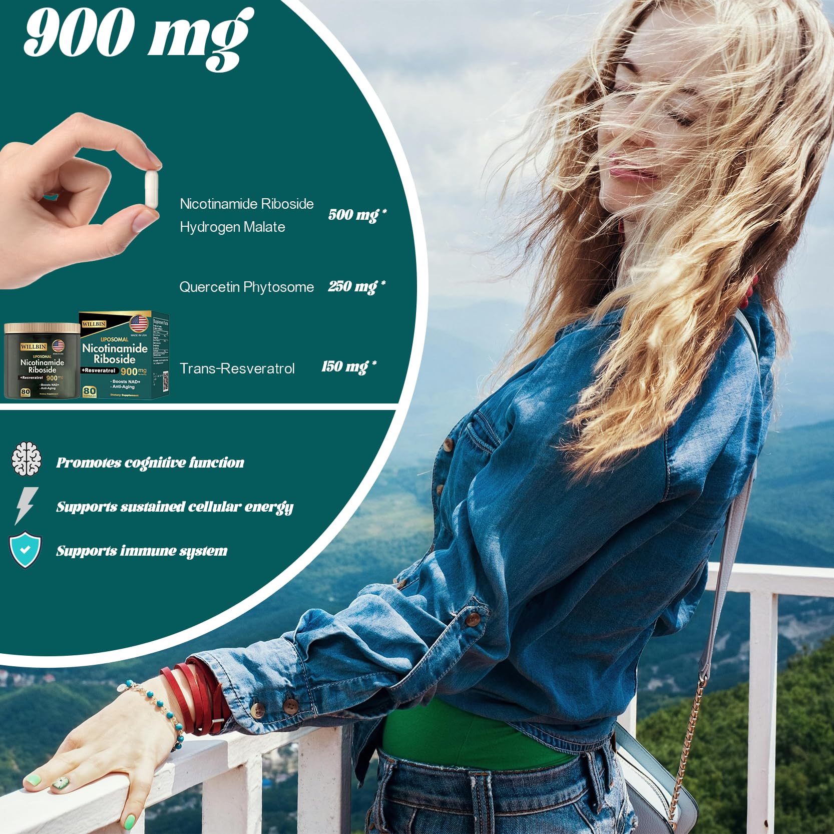 Willbin Resveratrol 900mg NAD+ Formula ingredients list