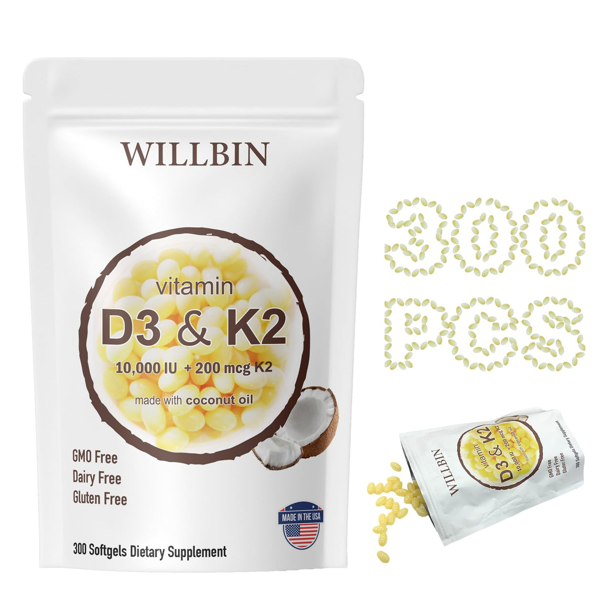 Willbin Vitamin D3 and K2 Softgels front view