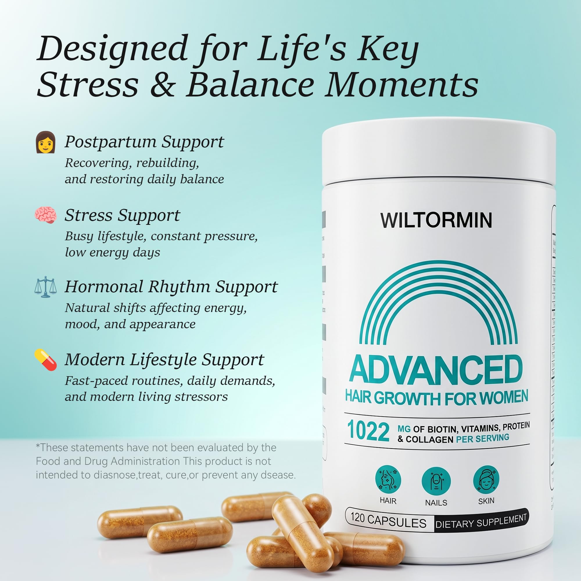 Wiltormin Hair Growth Supplement with a measuring spoon