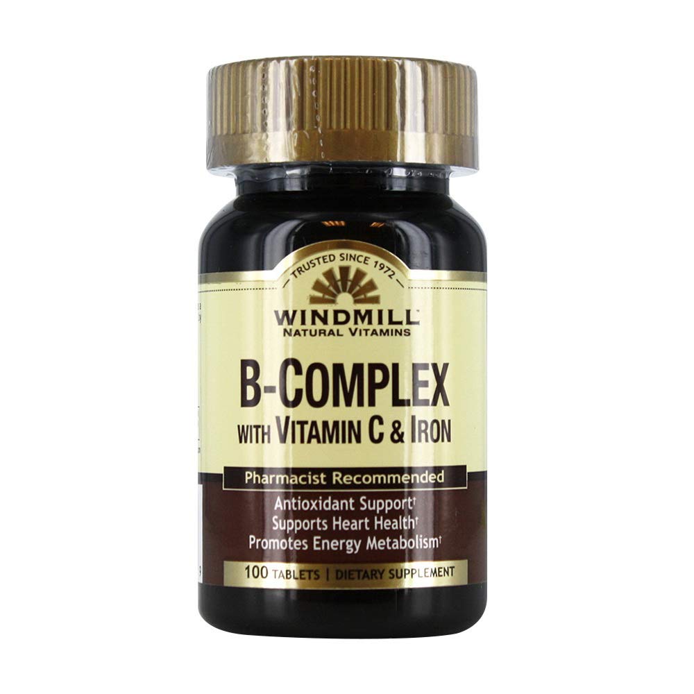 Windmill B-Complex Tablets with Vitamin C and Iron 100 count bottle front view