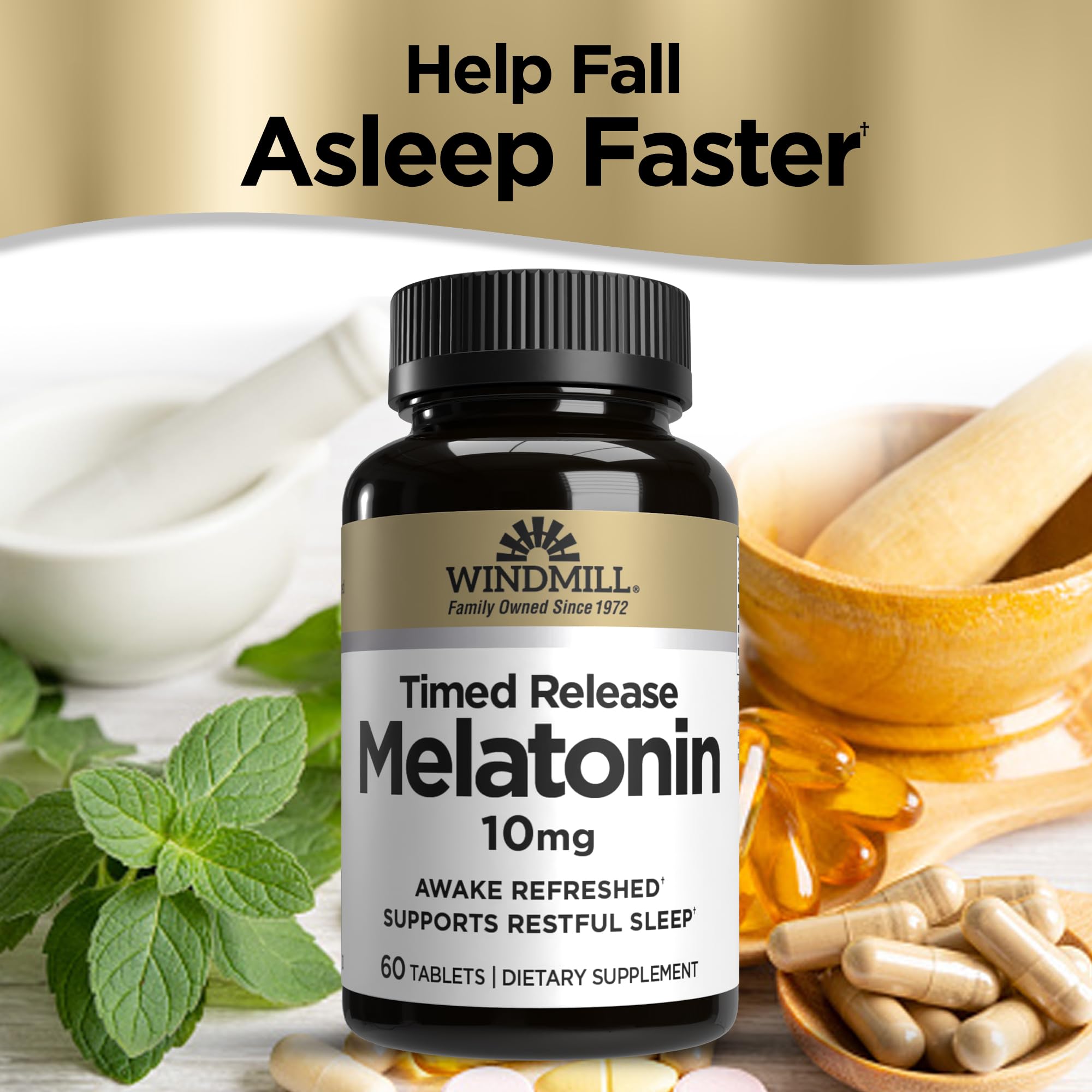 Windmill Melatonin 10 mg Timed Release Tablets side view