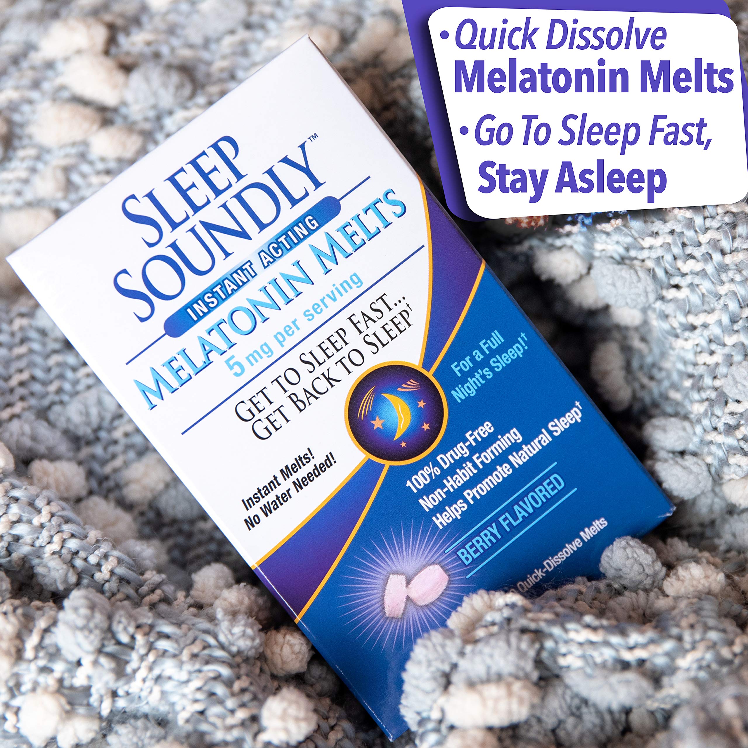 Windmill Sleep Soundly Melatonin Melts 5mg Berry Flavour melts on a table