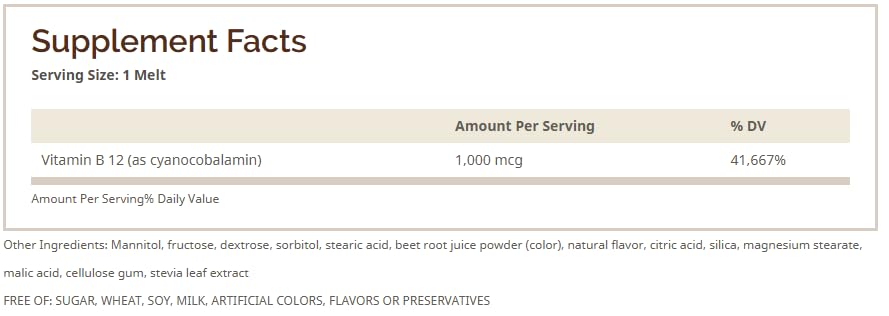 Windmill Sublingual Vitamin B-12 1000 mcg Tablets on a wooden table