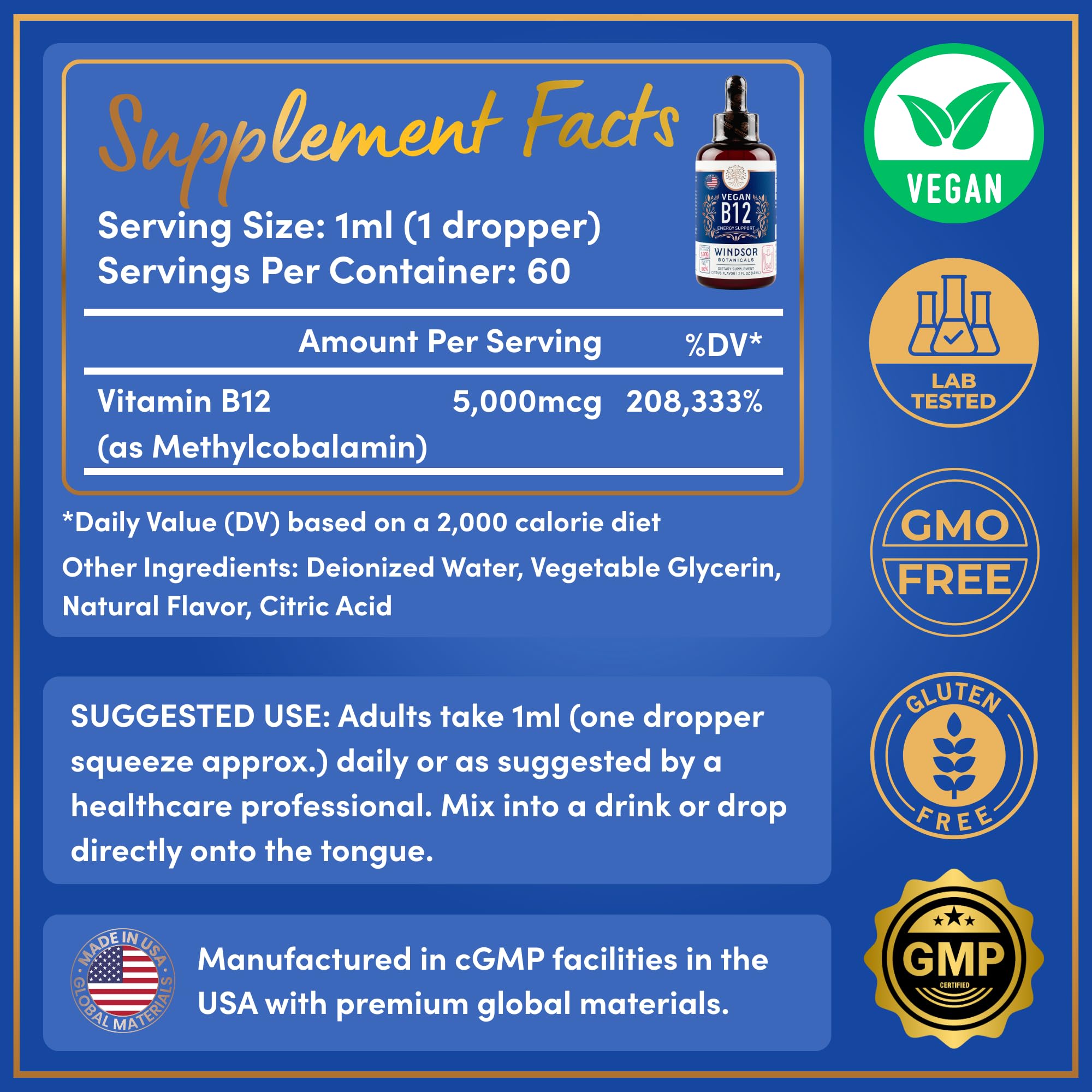 WINDSOR BOTANICALS B12 Sublingual Drops with natural orange flavour