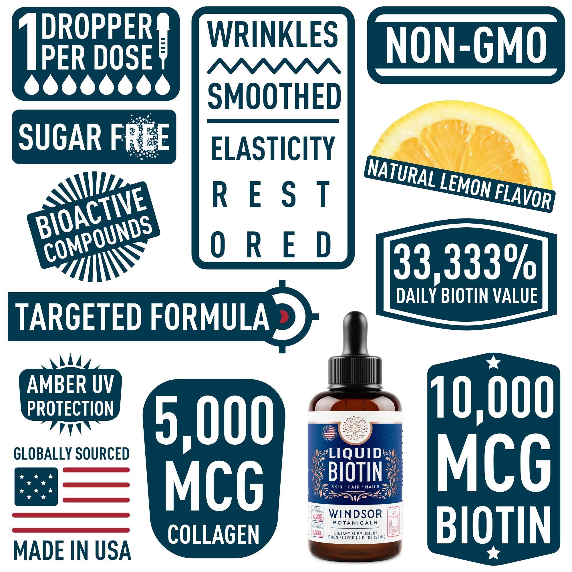 WINDSOR BOTANICALS Biotin Liquid Drops in a glass of water