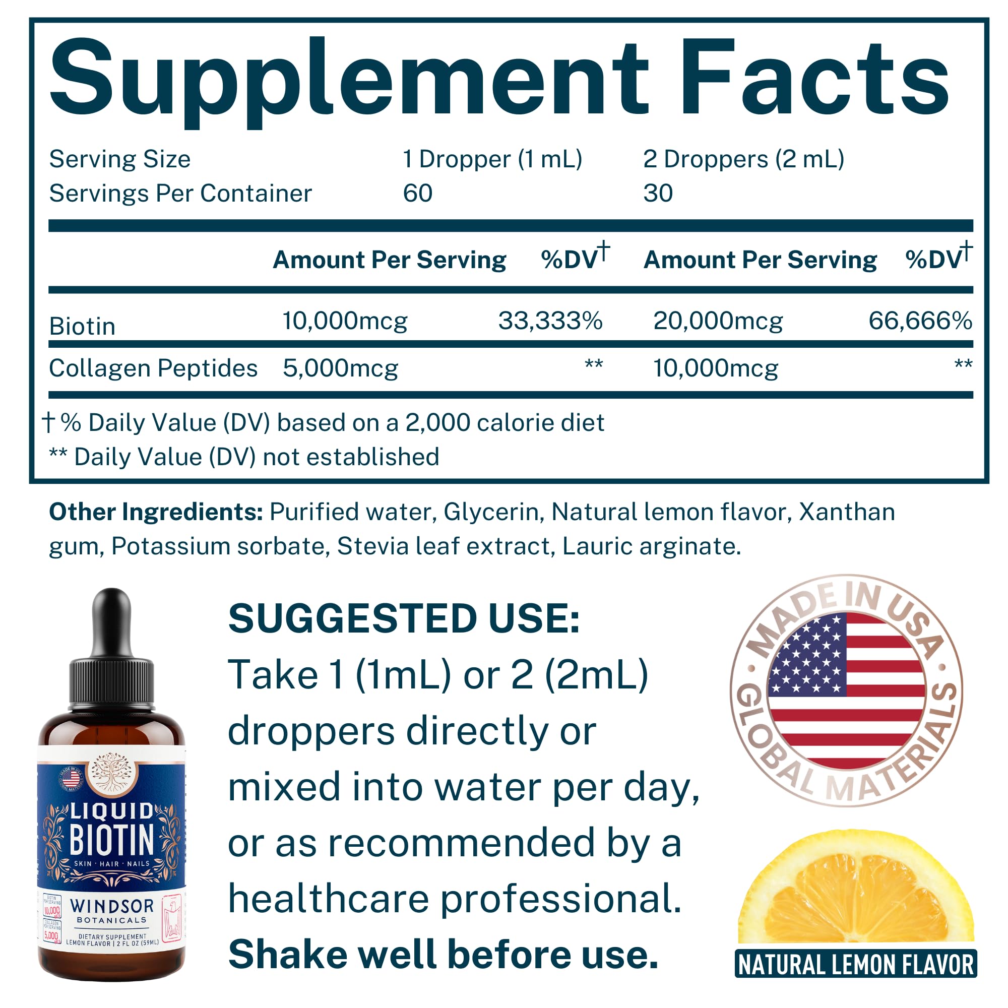 WINDSOR BOTANICALS Biotin Liquid Drops ingredients list
