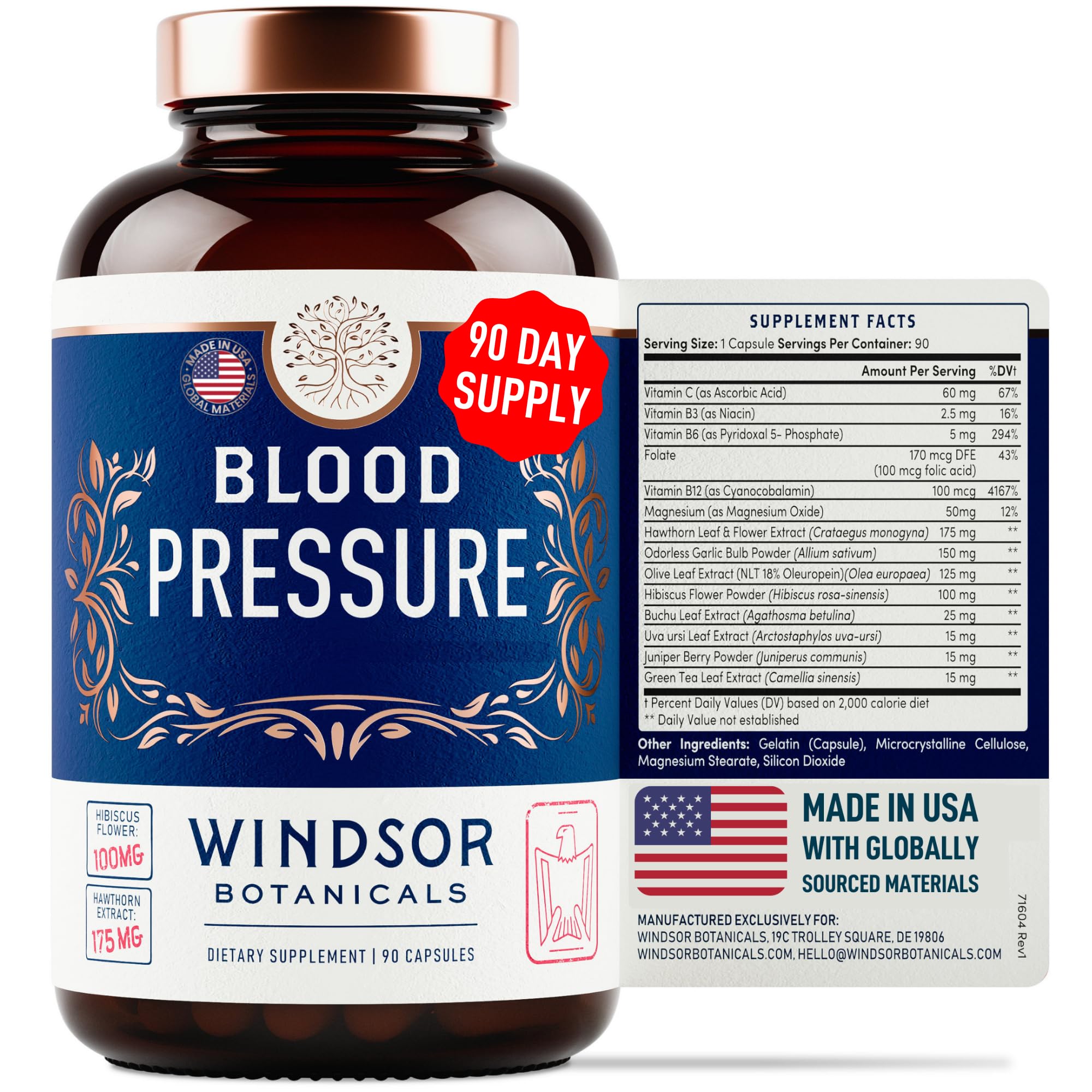WINDSOR BOTANICALS Blood Pressure Support Capsules front view