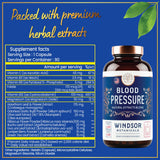 WINDSOR BOTANICALS Blood Pressure Support Capsules on a wooden table