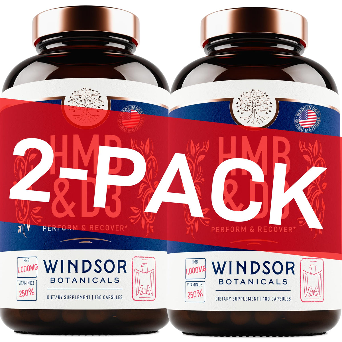 WINDSOR BOTANICALS HMB D3 Capsules front view with packaging