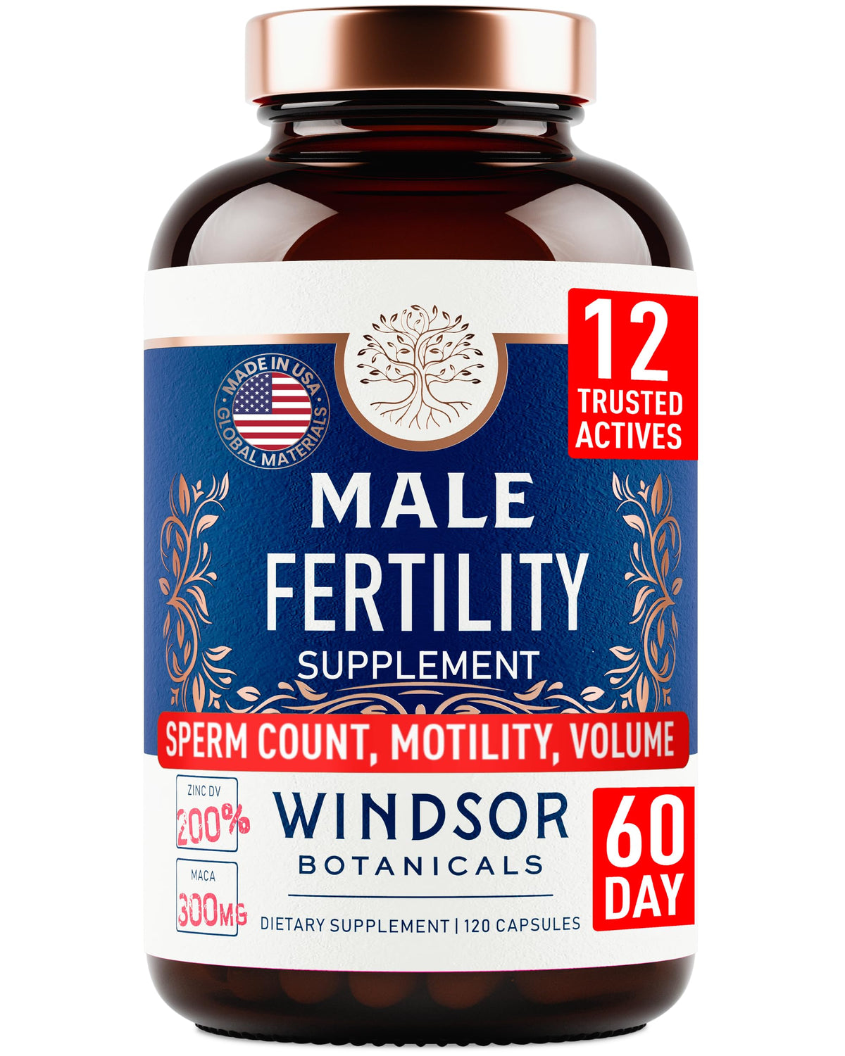 WINDSOR BOTANICALS Male Fertility Support Prenatal Vitamins front view