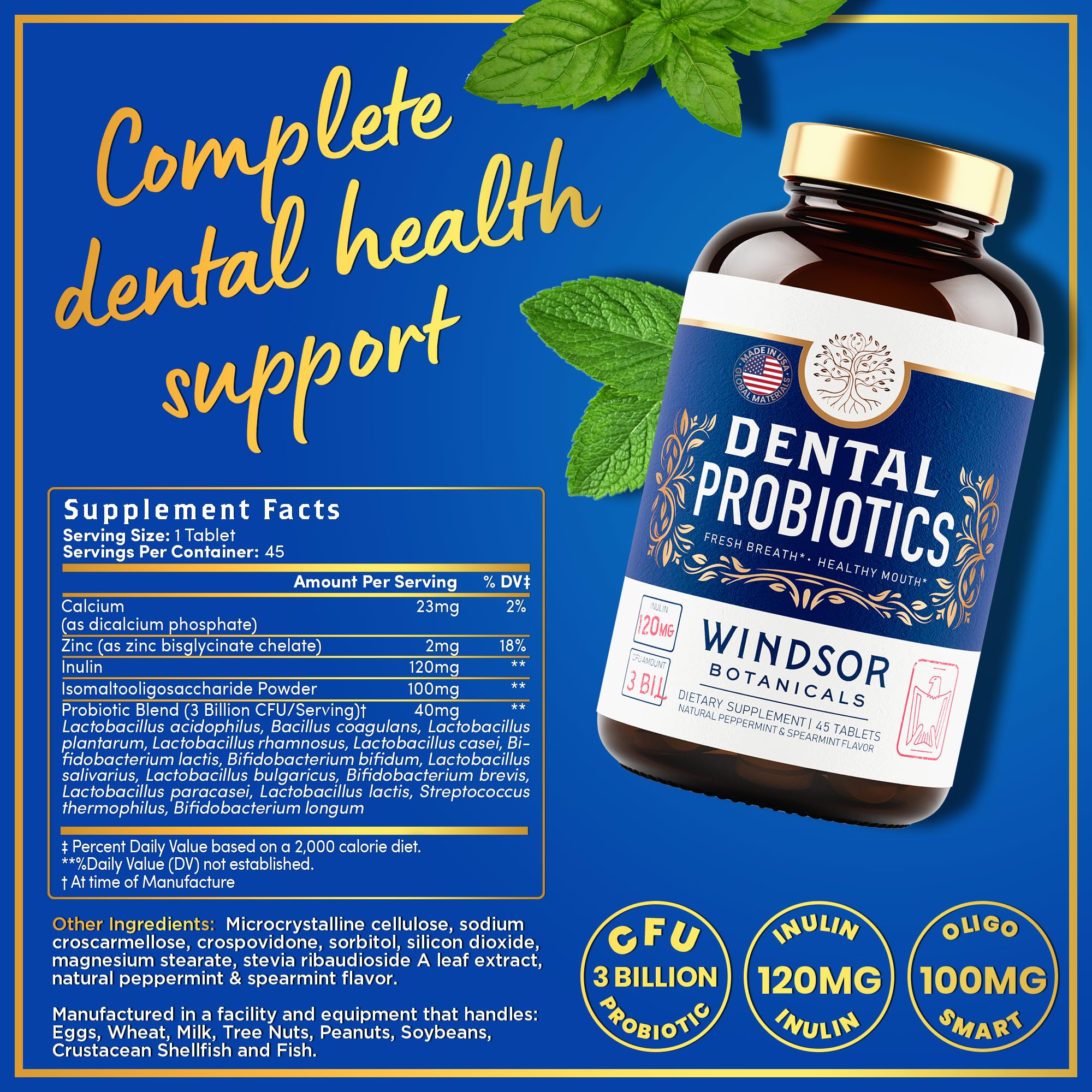 WINDSOR BOTANICALS Oral Probiotics chewable tablet close-up
