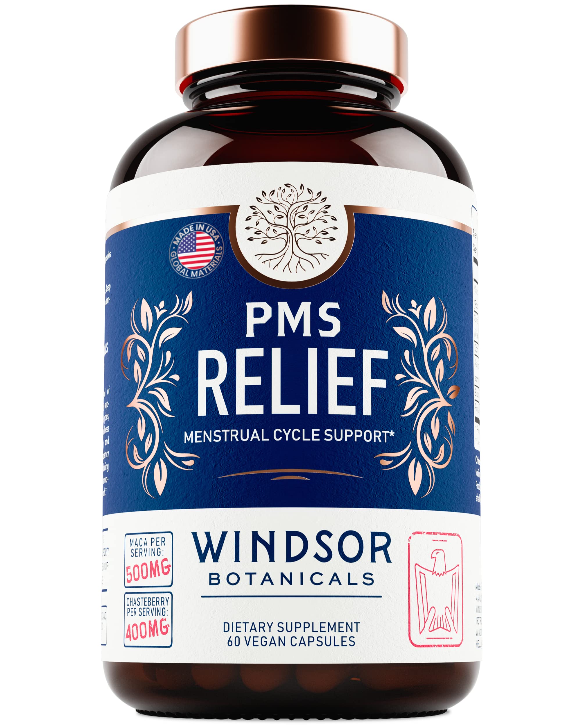 WINDSOR BOTANICALS PMS Complex capsules on a table