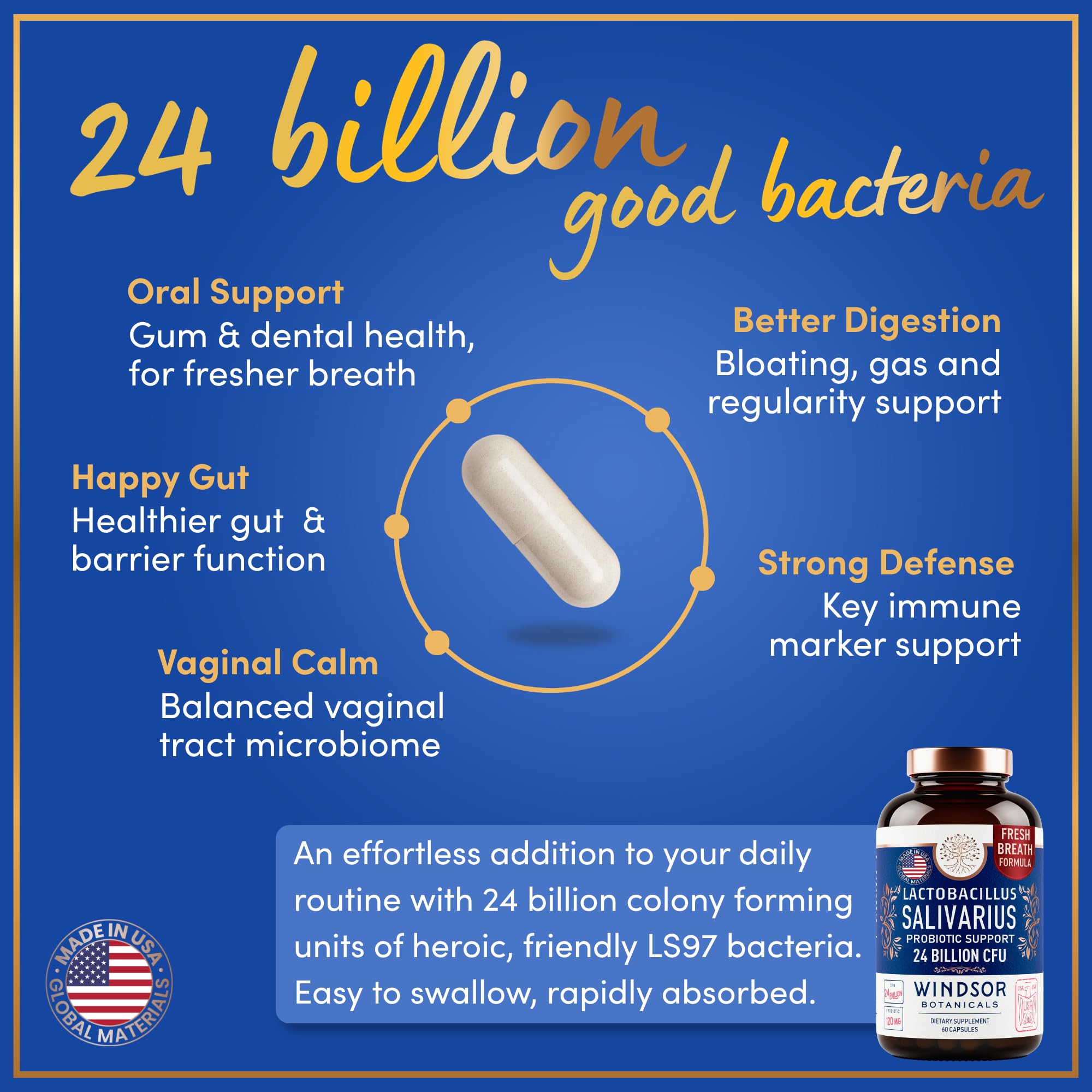 WINDSOR BOTANICALS Probiotic Capsules bottle with label