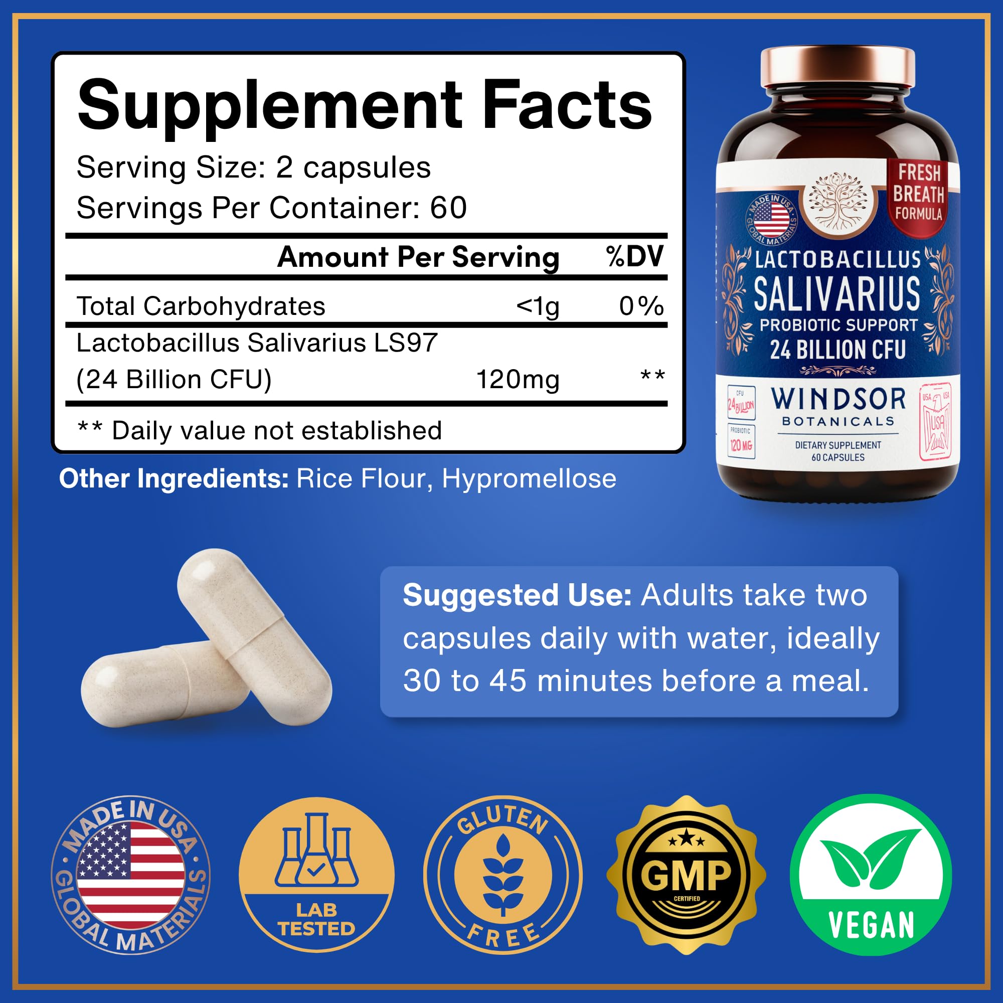 WINDSOR BOTANICALS Probiotic Capsules side view