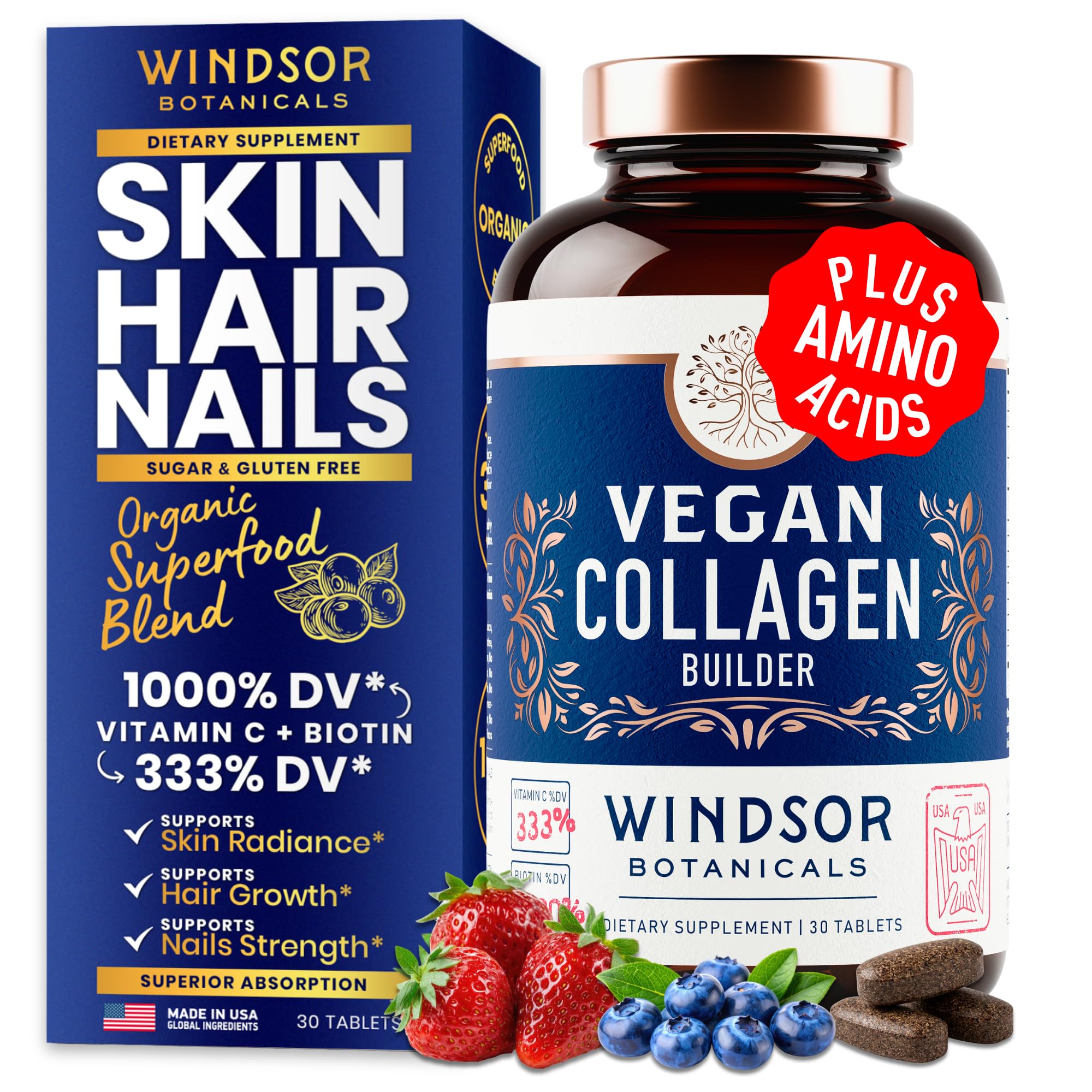 WINDSOR BOTANICALS Vegan Collagen Tablets front view