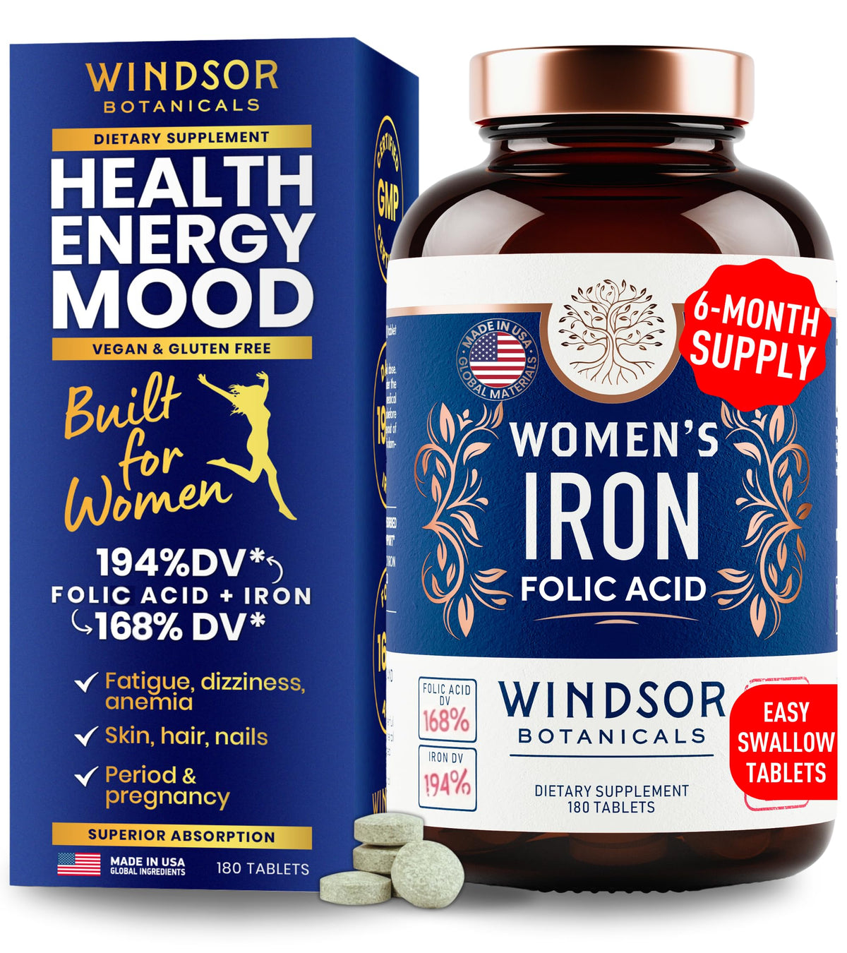 WINDSOR BOTANICALS Vegan Iron Supplement bottle front view