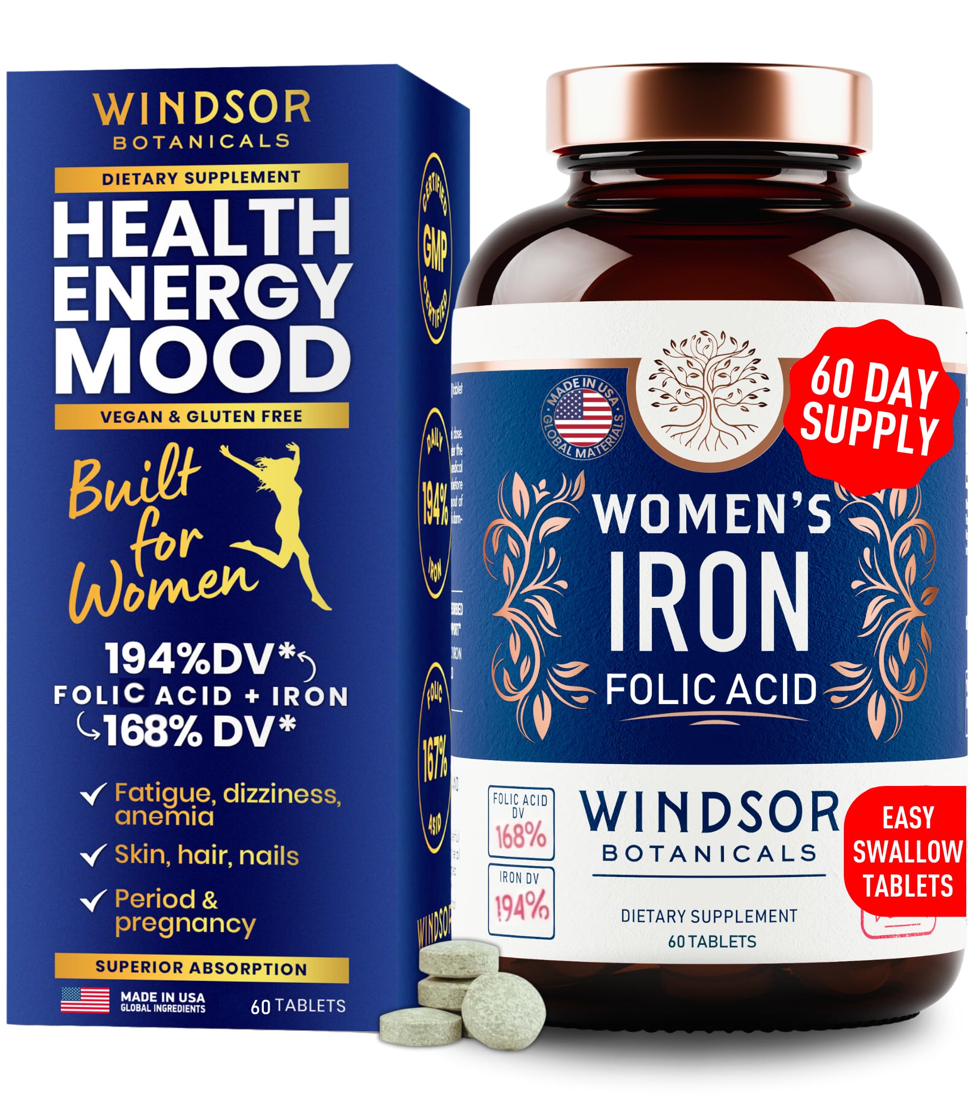 WINDSOR BOTANICALS Vegan Iron Supplement front view