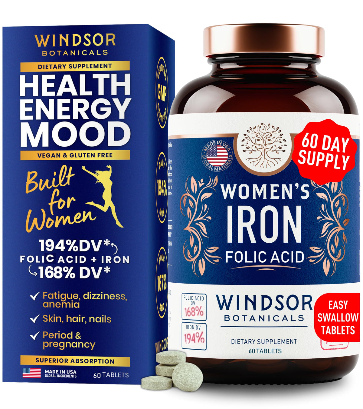 WINDSOR BOTANICALS Vegan Iron Supplement front view