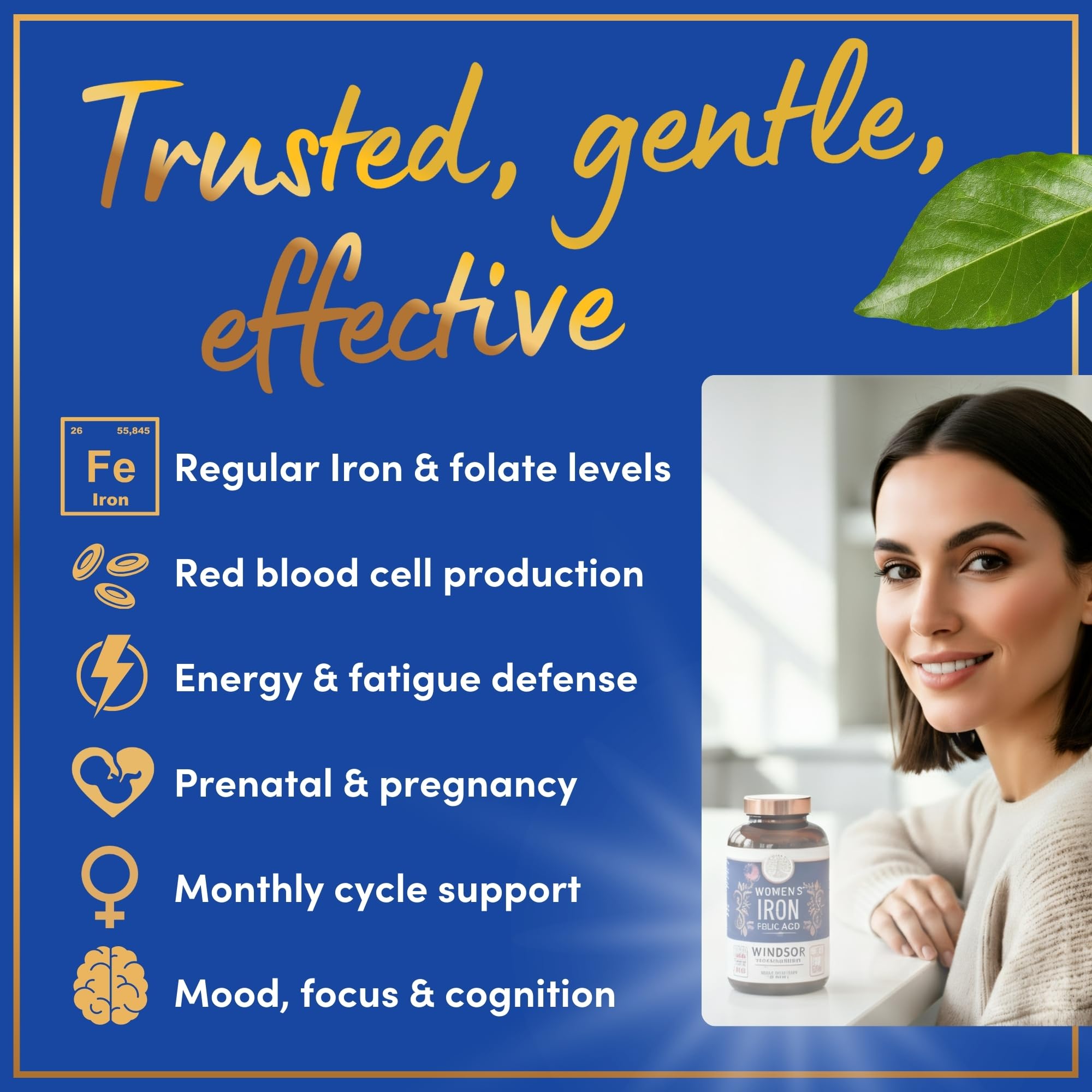 WINDSOR BOTANICALS Vegan Iron Supplement tablet close-up