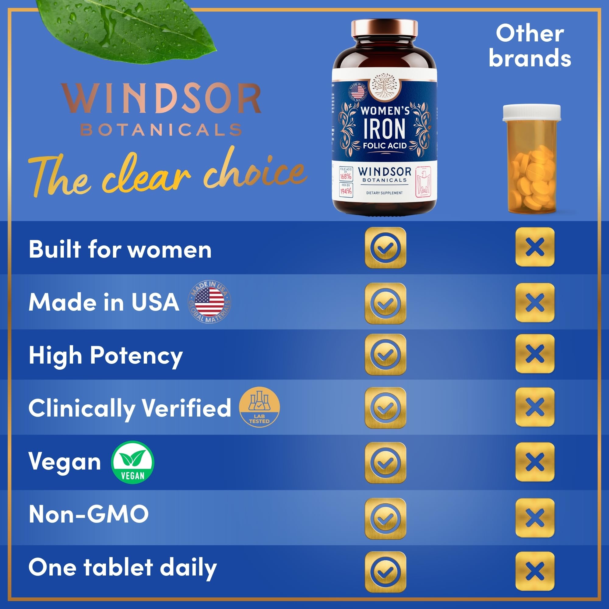 WINDSOR BOTANICALS Vegan Iron Supplement with a measuring spoon