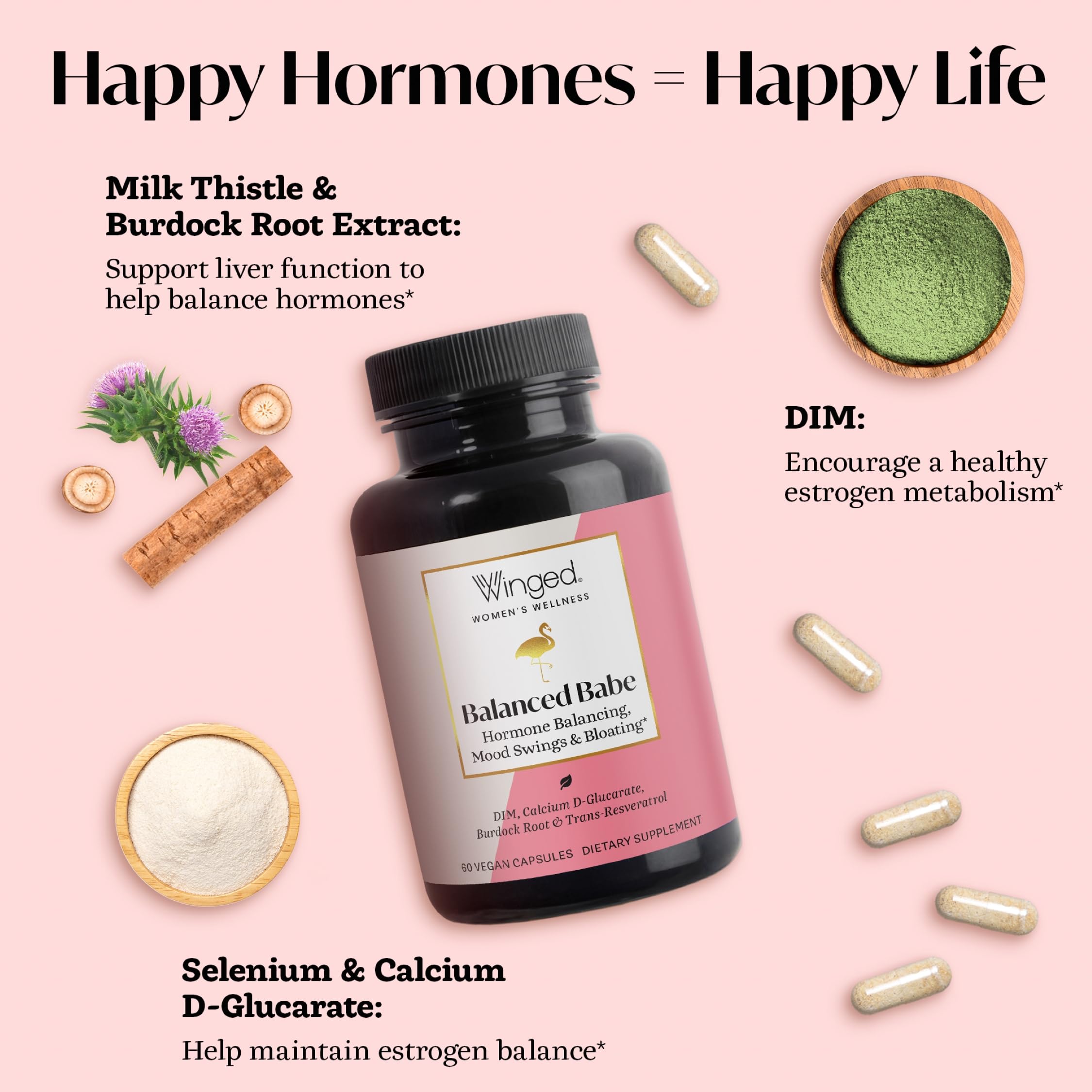 Winged Wellness Balanced Babe Capsules bottle top view