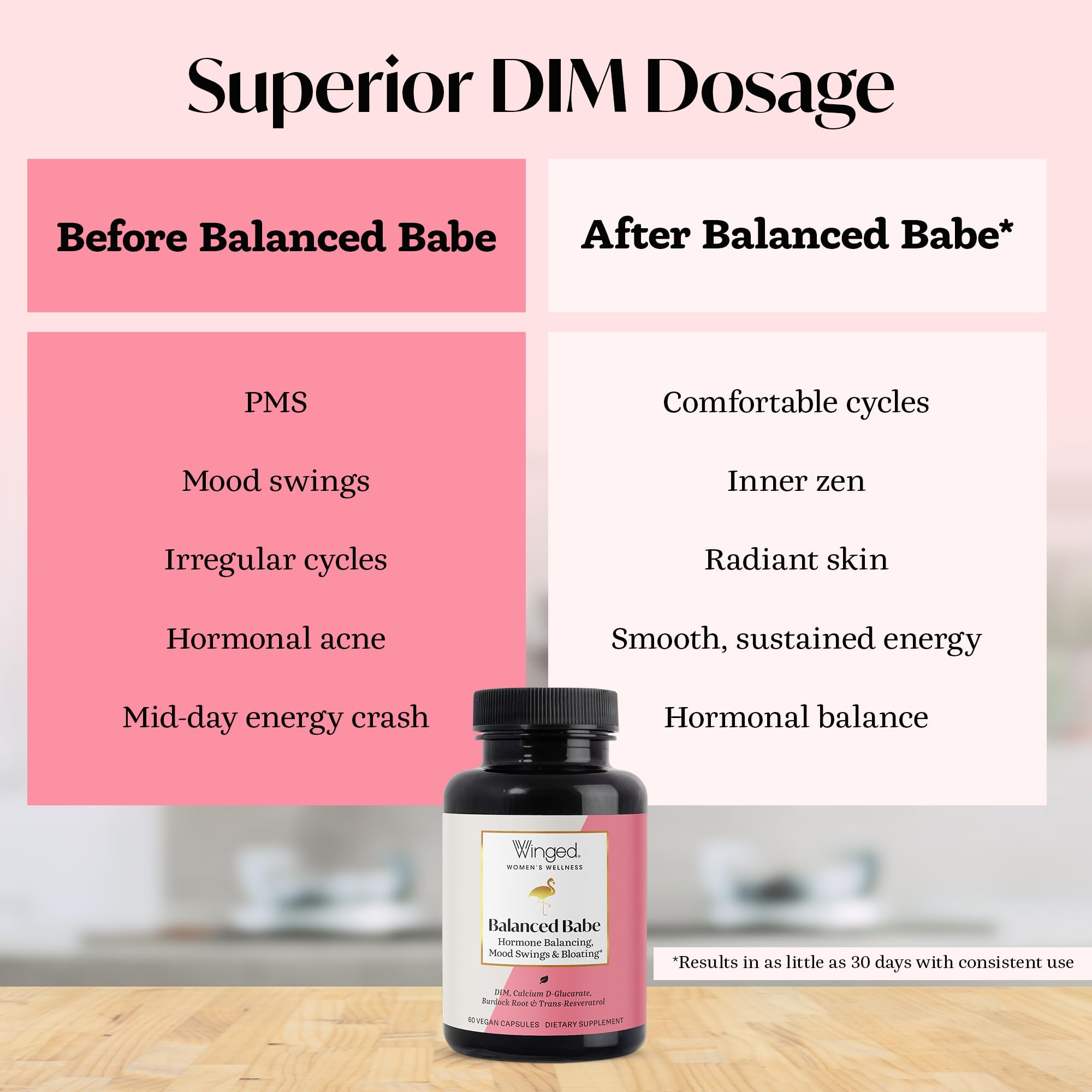 Winged Wellness Balanced Babe Capsules displayed with other wellness products