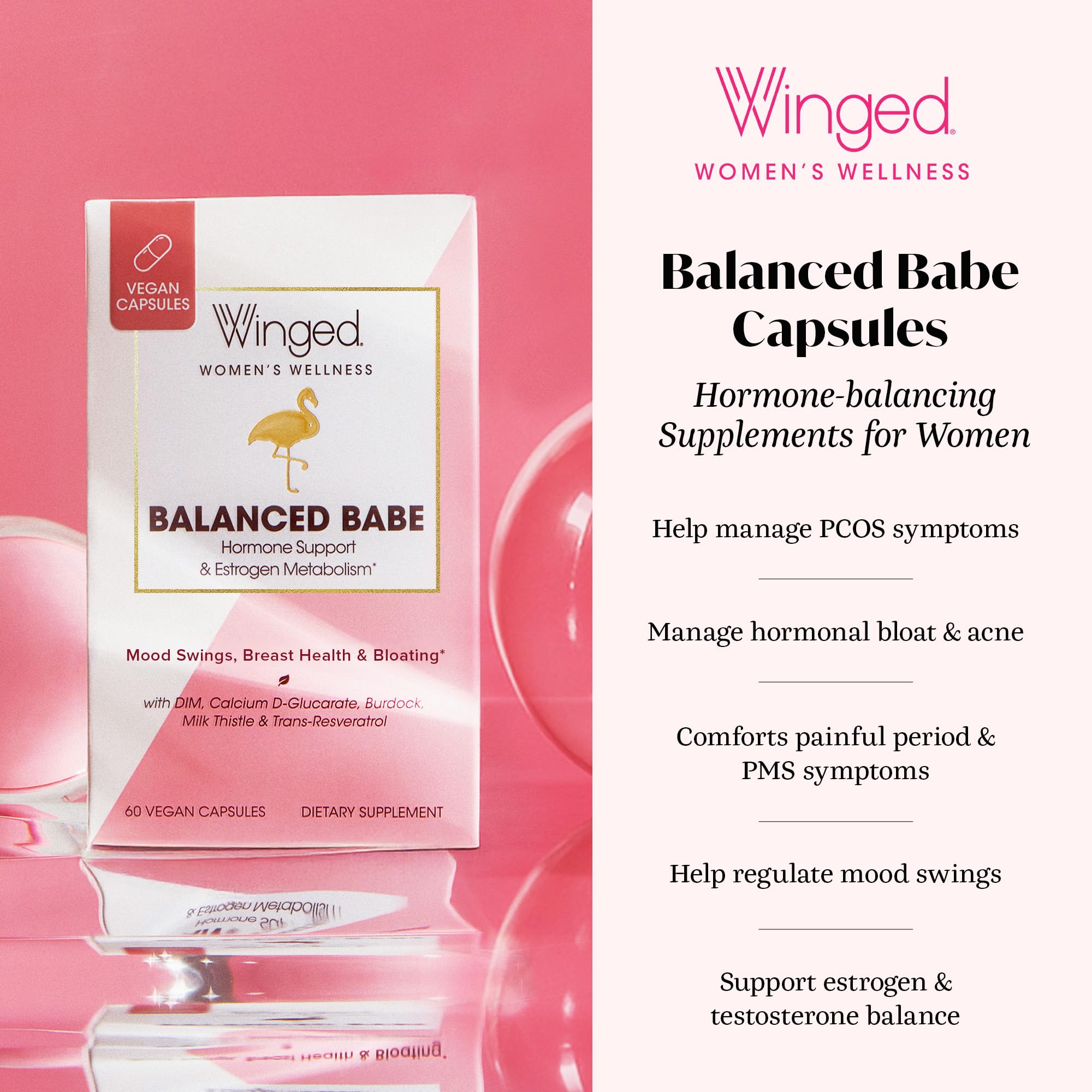 Winged Wellness Balanced Babe Capsules side view showing capsule count