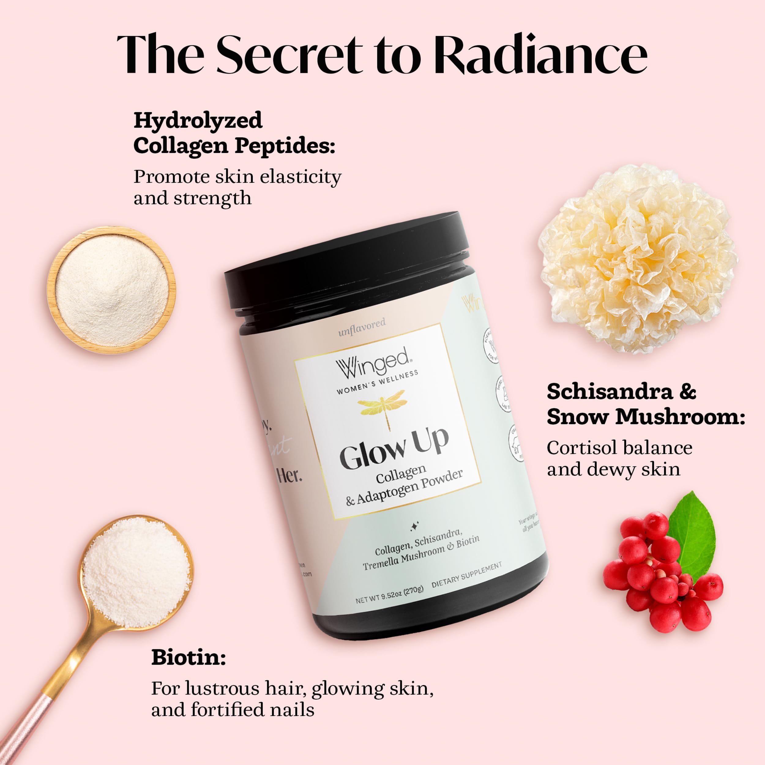 Winged Wellness Glow Up Collagen Powder ingredients list