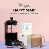Winged Wellness Happy Start Mushroom Powder chocolate flavour scoop