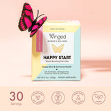 Winged Wellness Happy Start Mushroom Powder mixed in smoothie