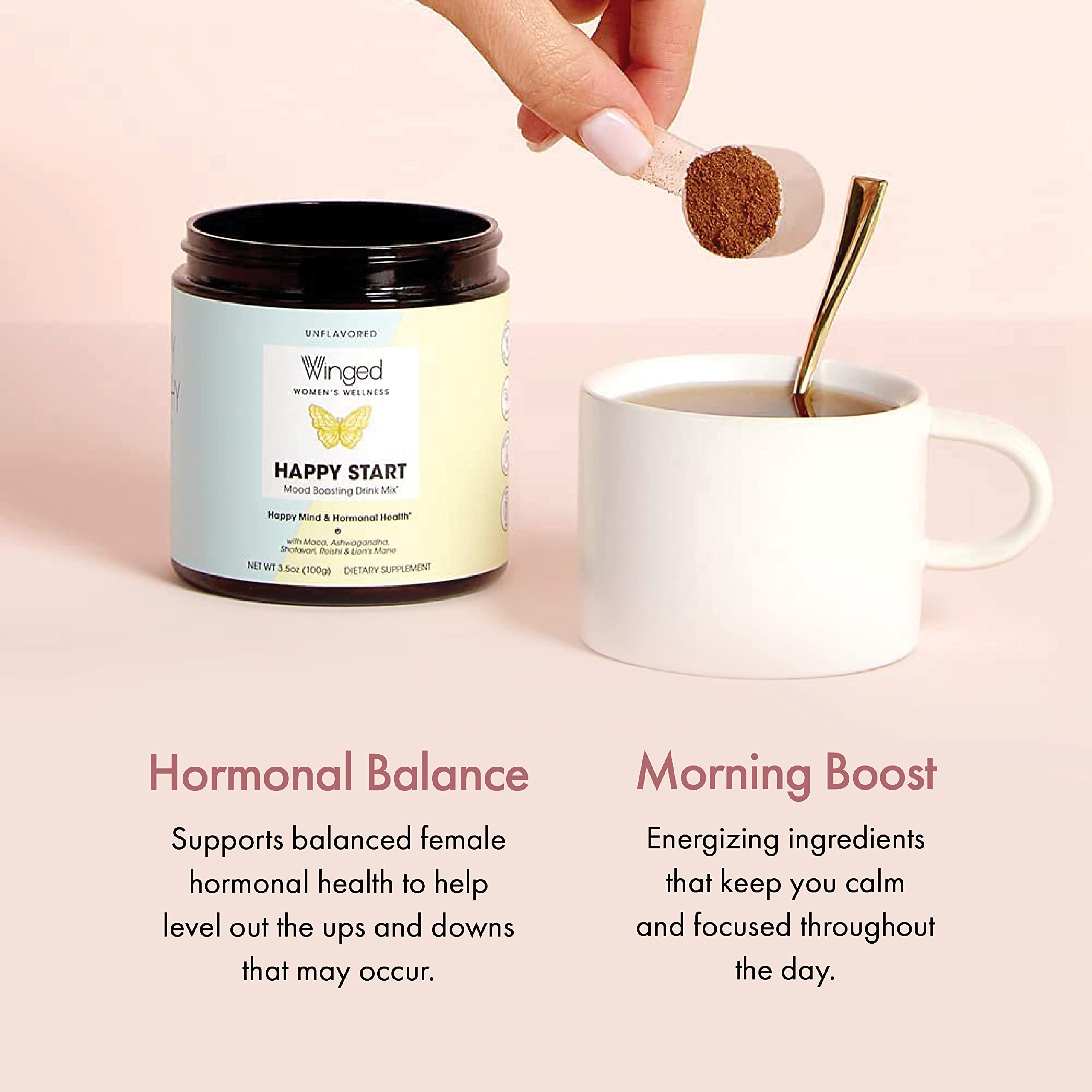 Winged Wellness Happy Start Mushroom Powder side view packaging