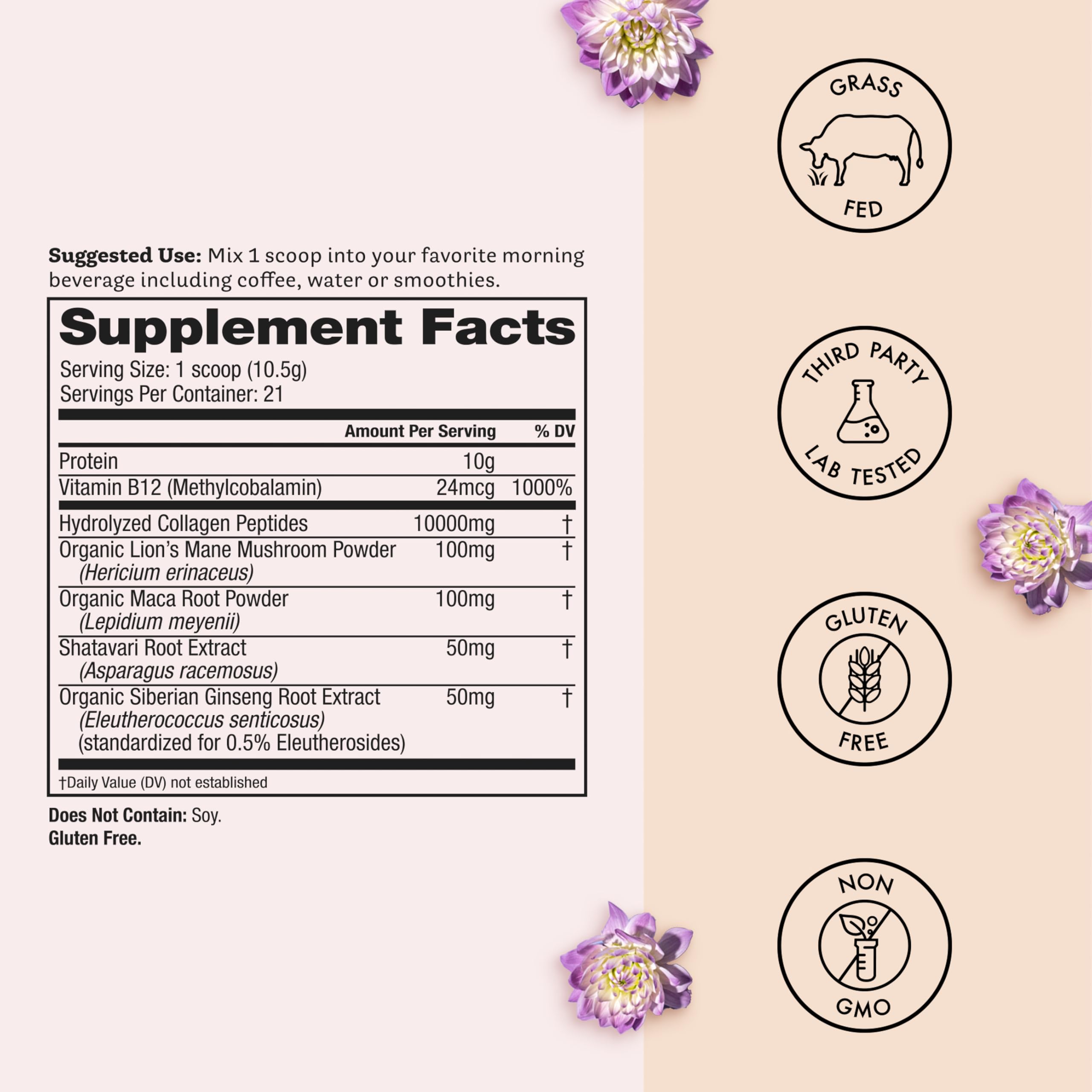 Winged Wellness Morning Collagen & Adaptogen Powder ingredients list