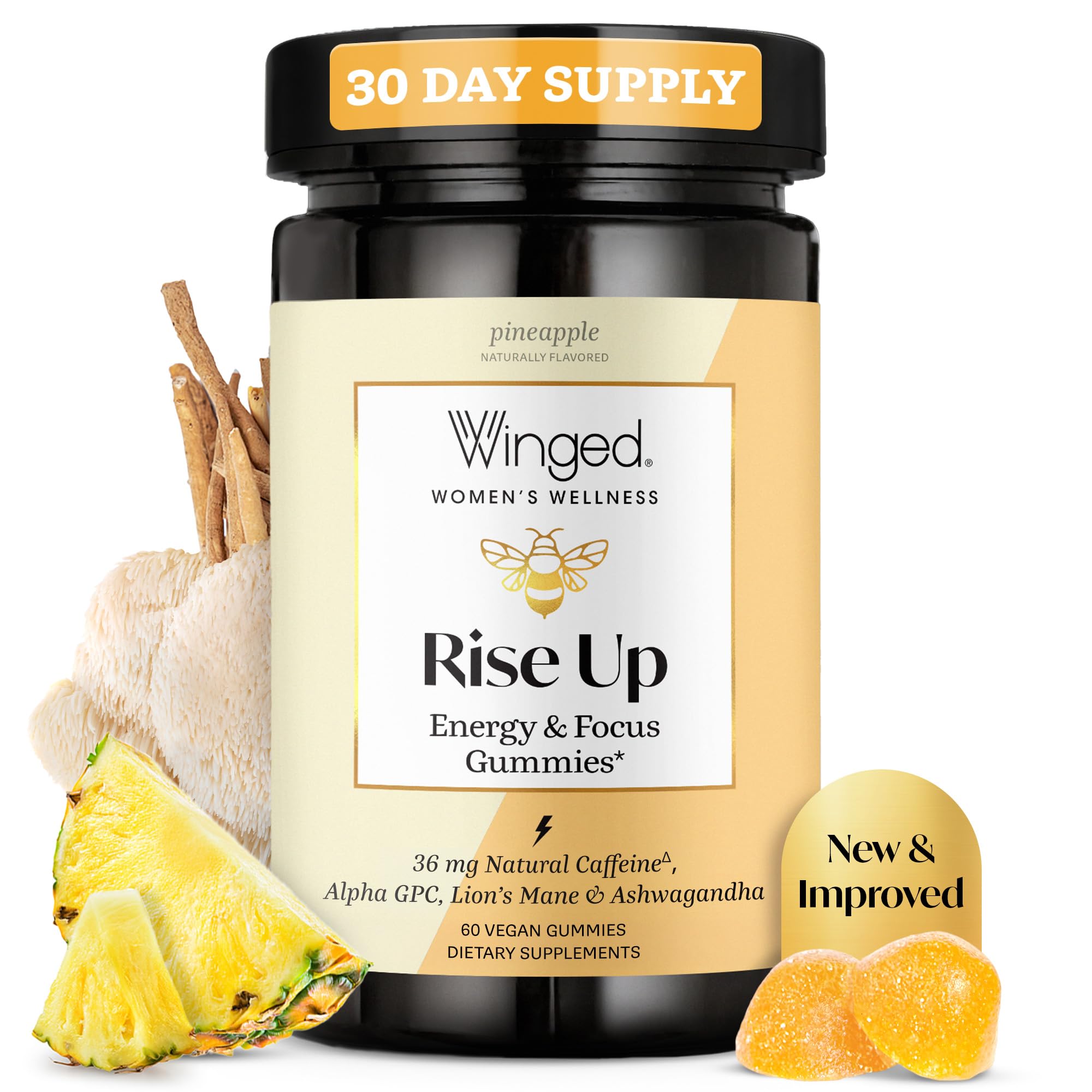 Winged Wellness Rise Up Gummies front view with packaging