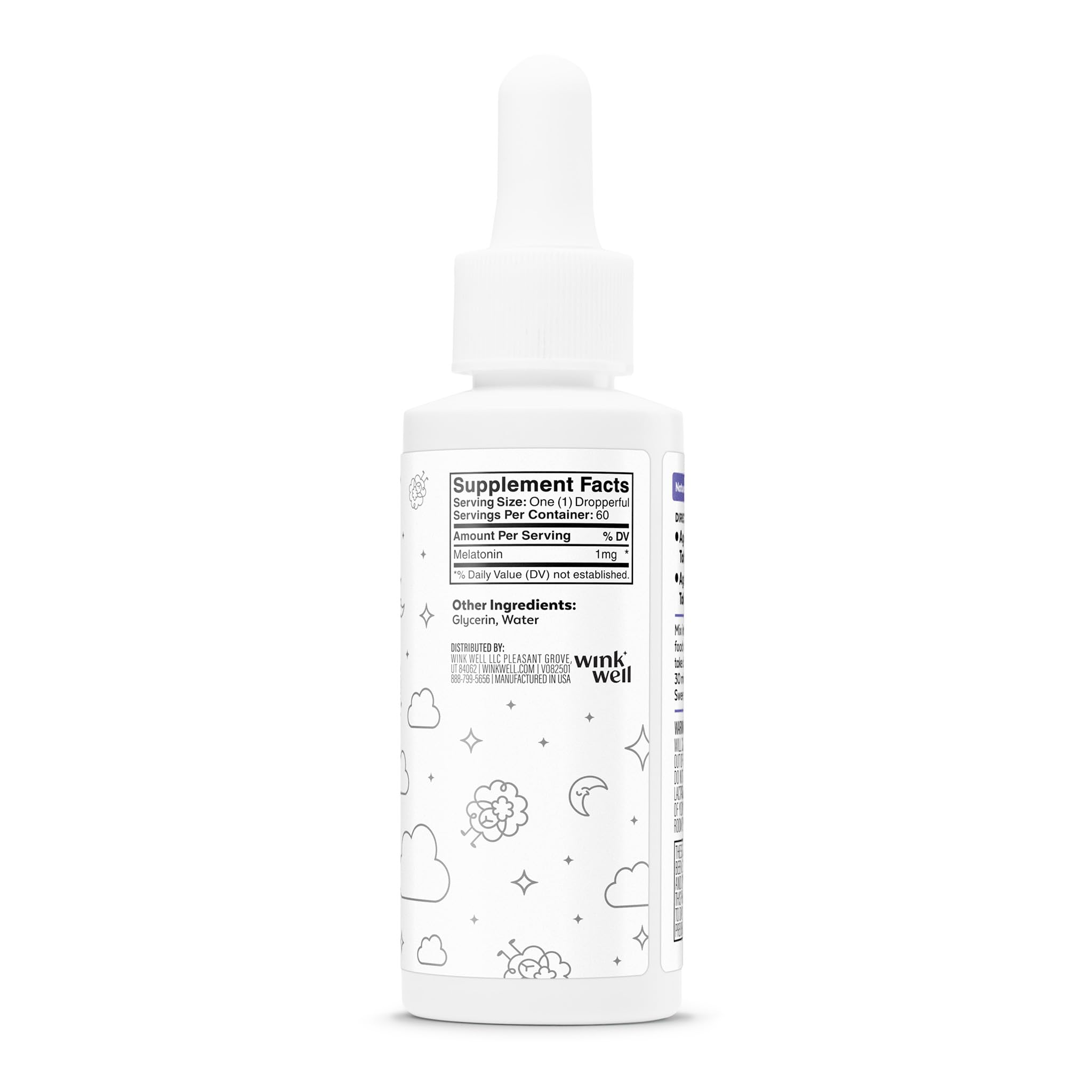 Wink Naturals Kids Liquid Melatonin Drops 1mg bottle side view