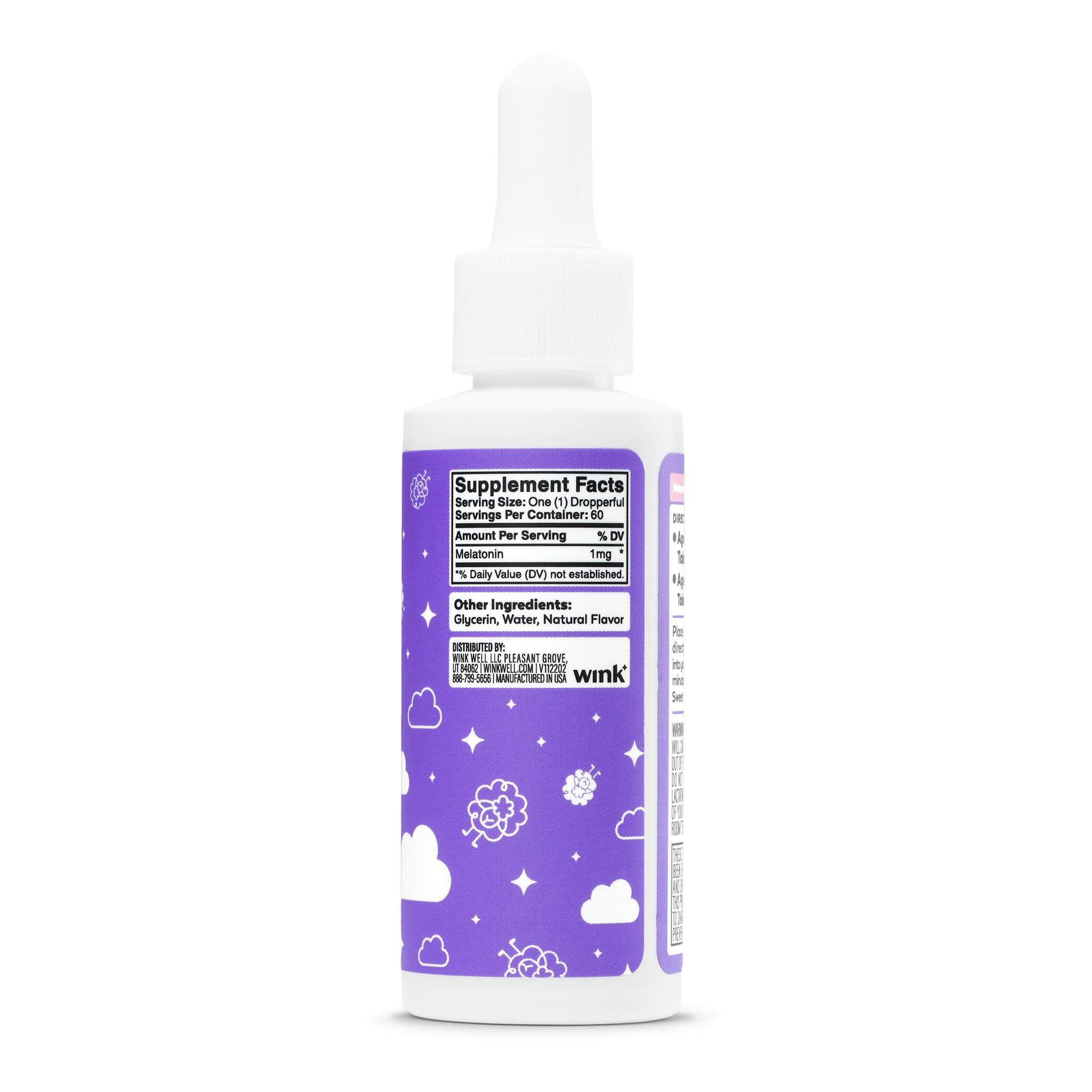 Wink Naturals Kids Liquid Melatonin Drops 1mg side view