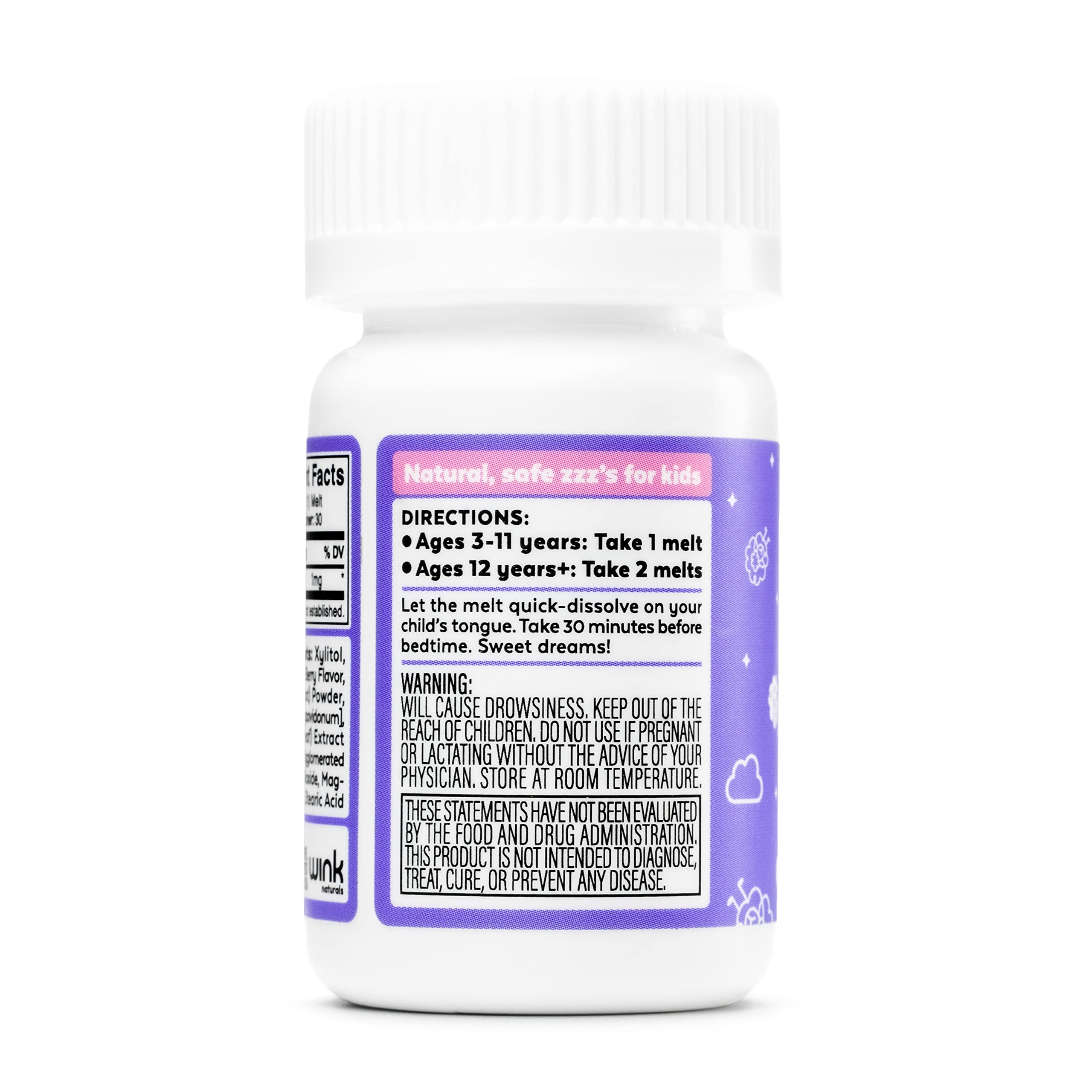 Wink Naturals Kids Melatonin Chewable Melts berry flavour description