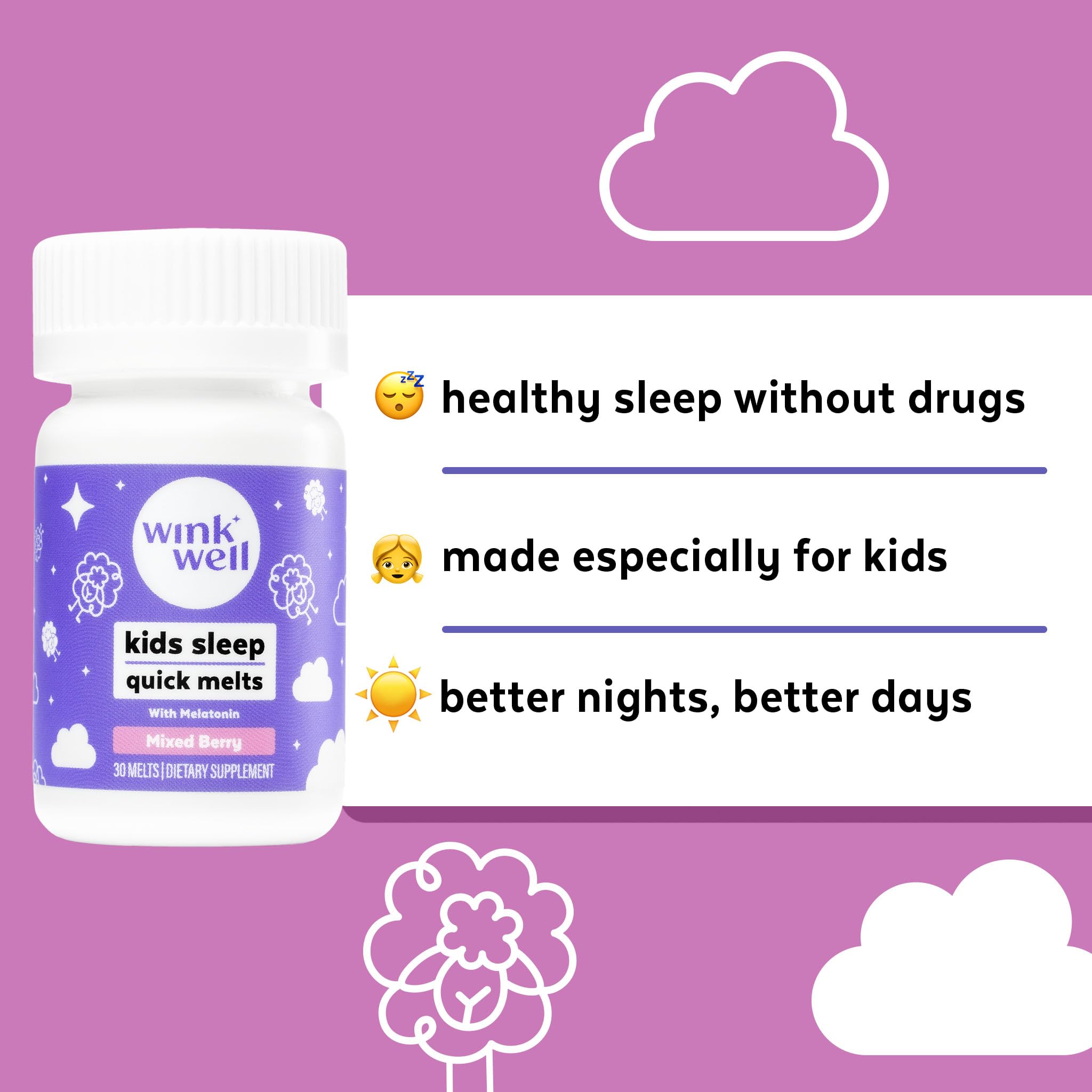 Wink Naturals Kids Melatonin Chewable Melts product on a bedside table
