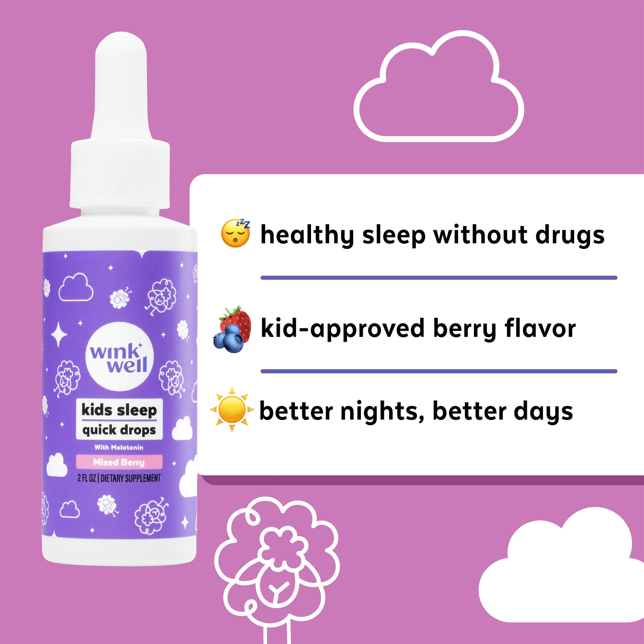 Wink Naturals Kids Melatonin Drops 1mg with glass of drink