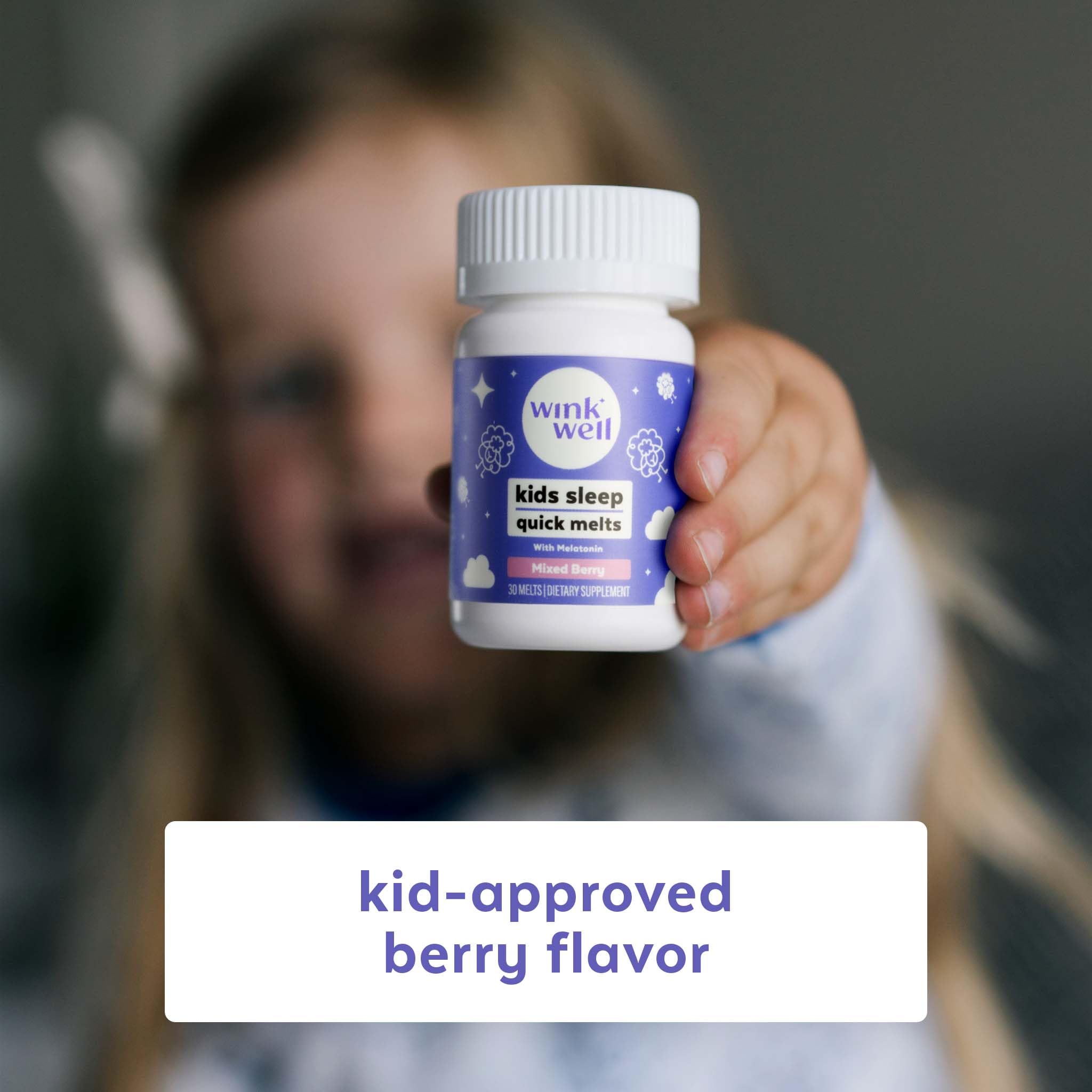 Wink Naturals Kids Melatonin Sleep Melts in a child's hand