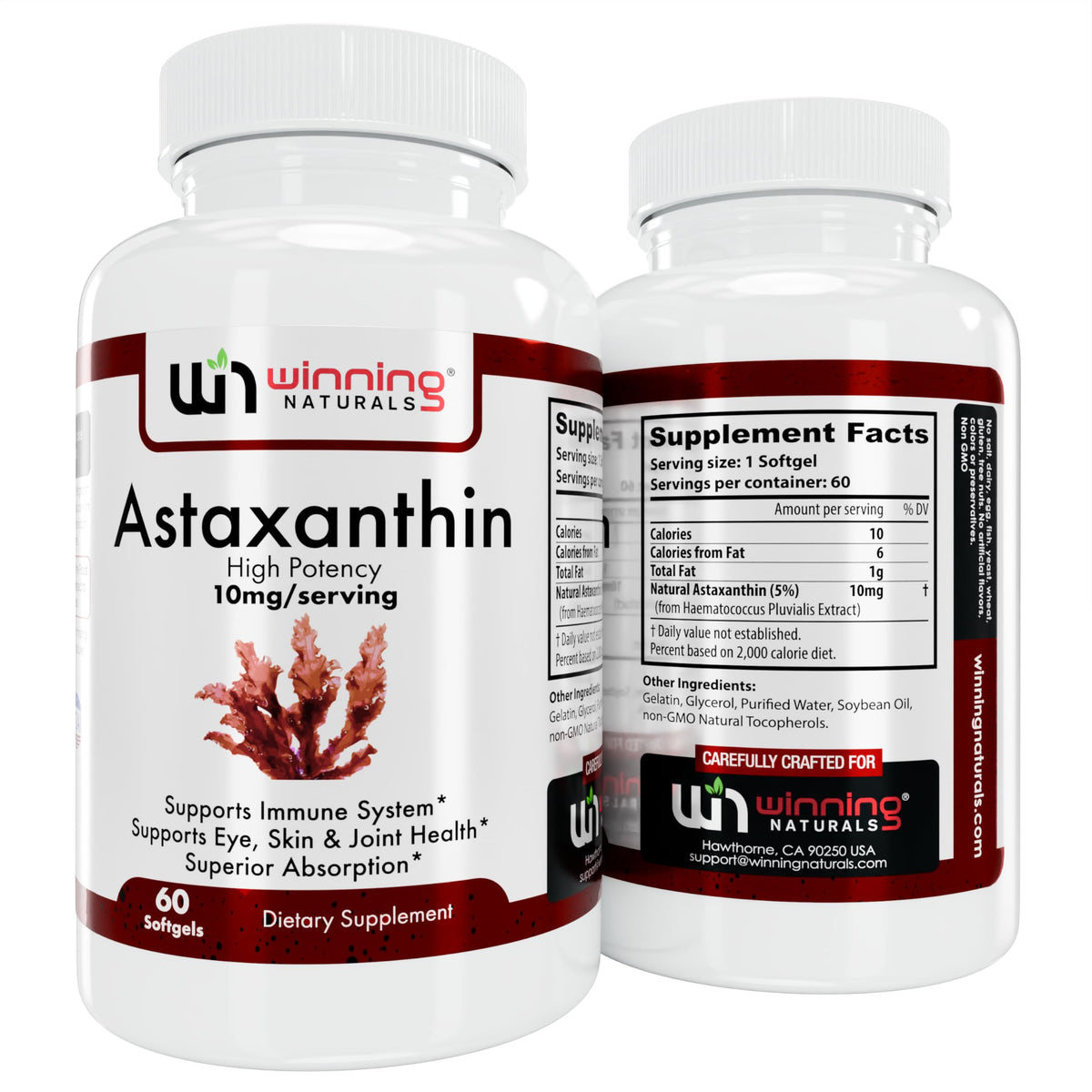 WINNING NATURALS Astaxanthin Supplement 10mg front view