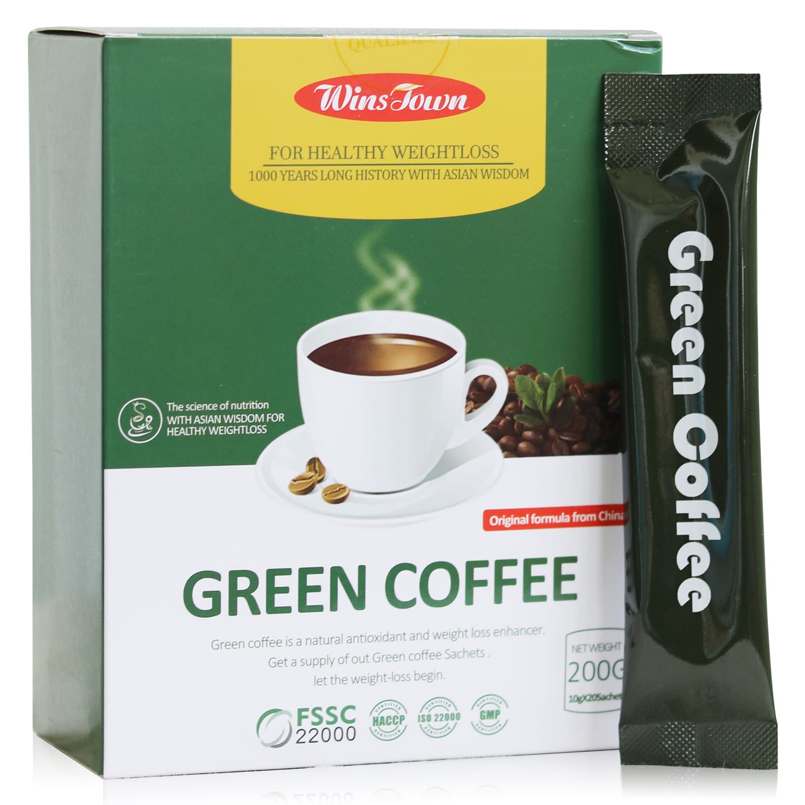 Wins Town Green Coffee Bean Powder 200g front view