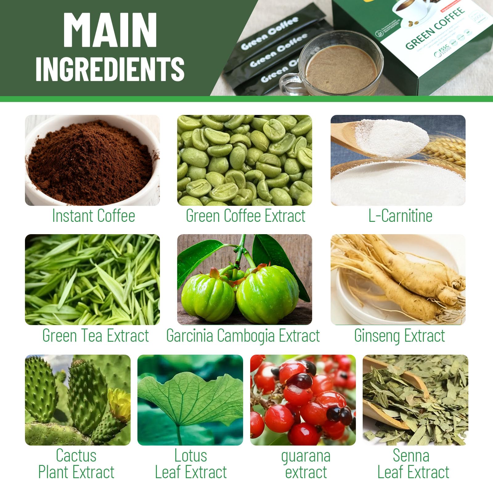 Wins Town Green Coffee Bean Powder on a kitchen counter