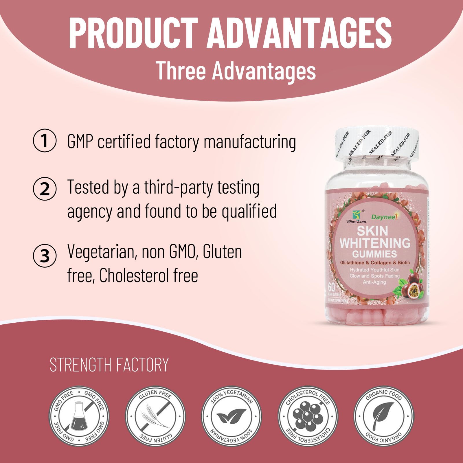 Wins Town Skin Whitening Gummies with passion fruit flavour